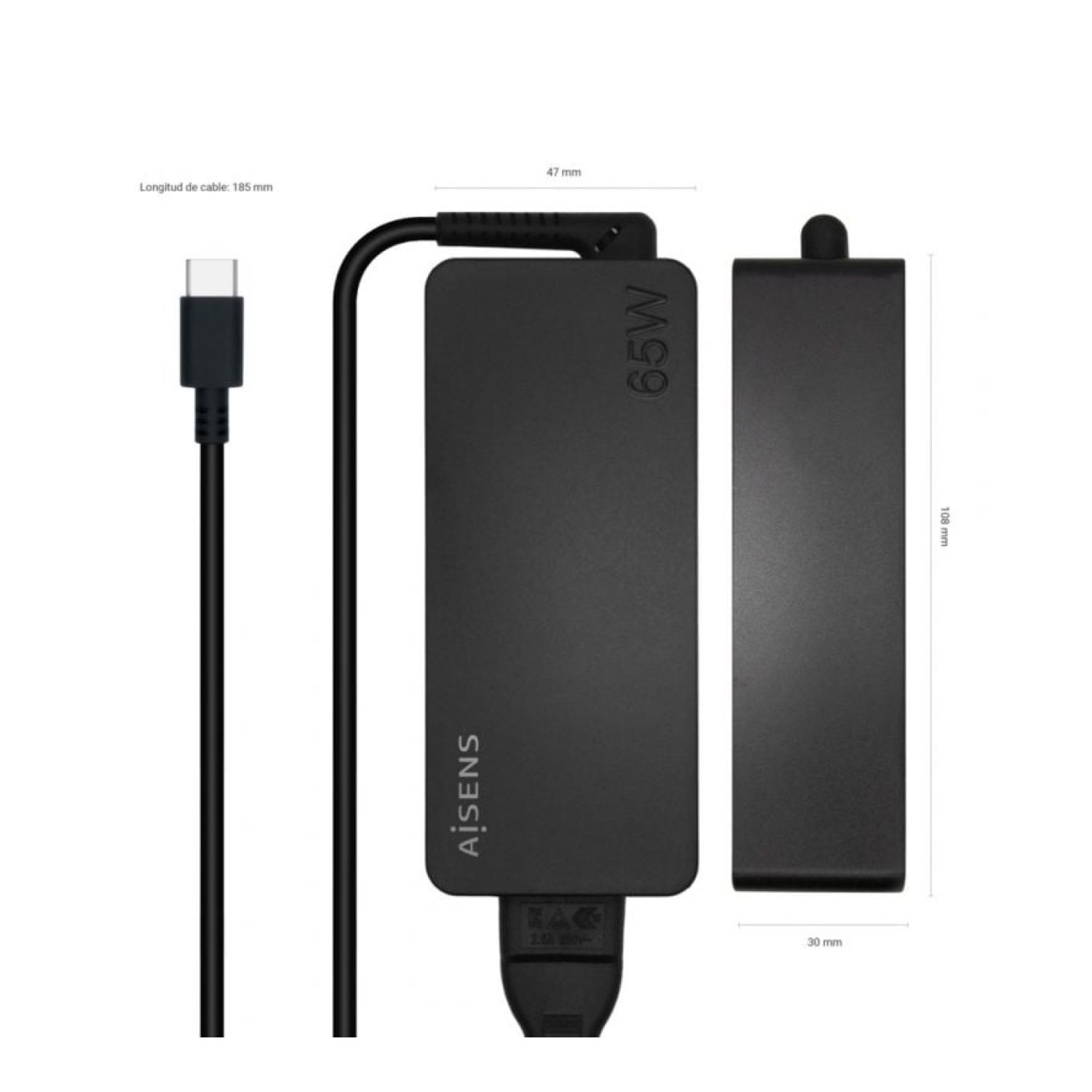 Aisens Cargador Portátil · USB Tipo-C · 65W · 5-20V Automático