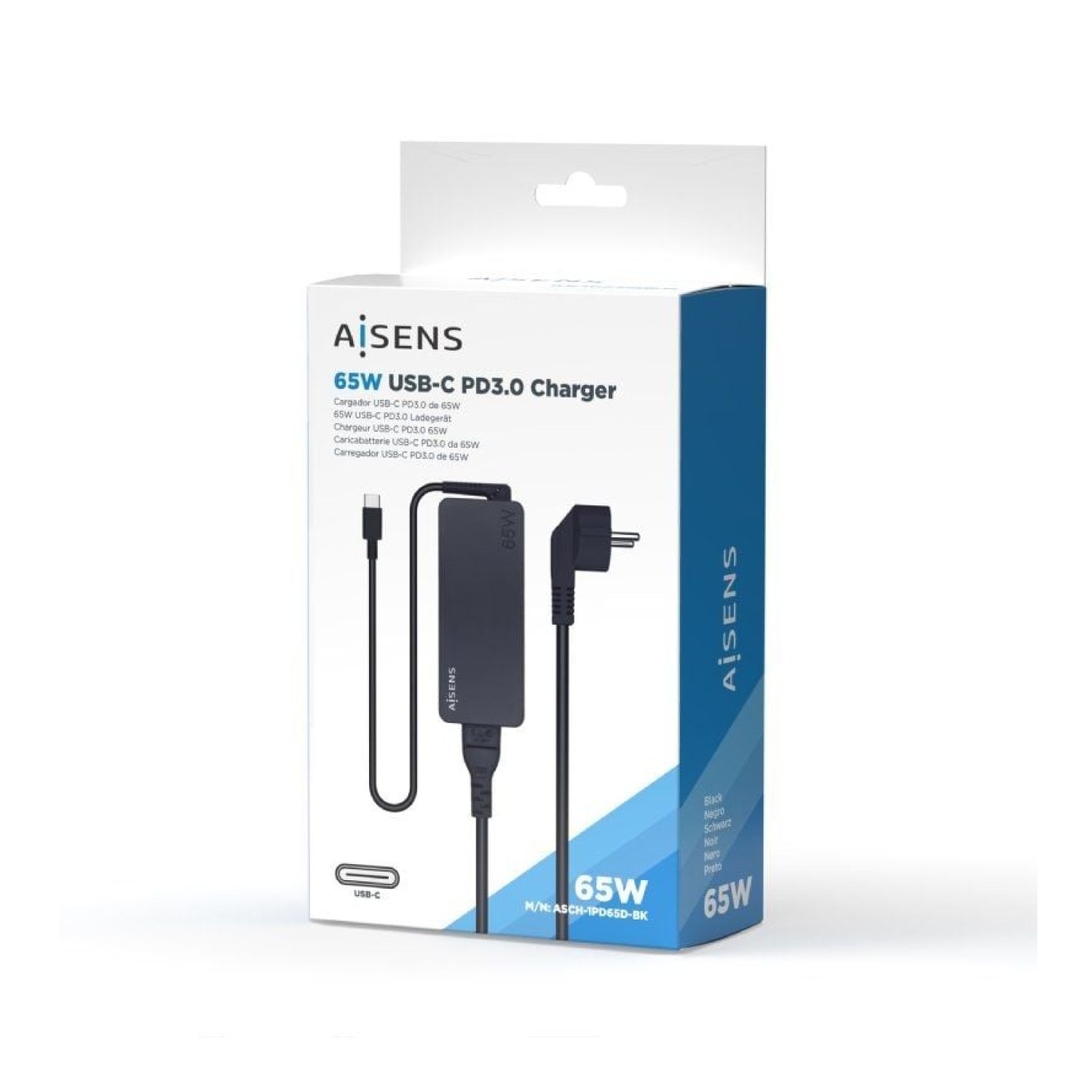 Aisens Cargador Portátil · USB Tipo-C · 65W · 5-20V Automático