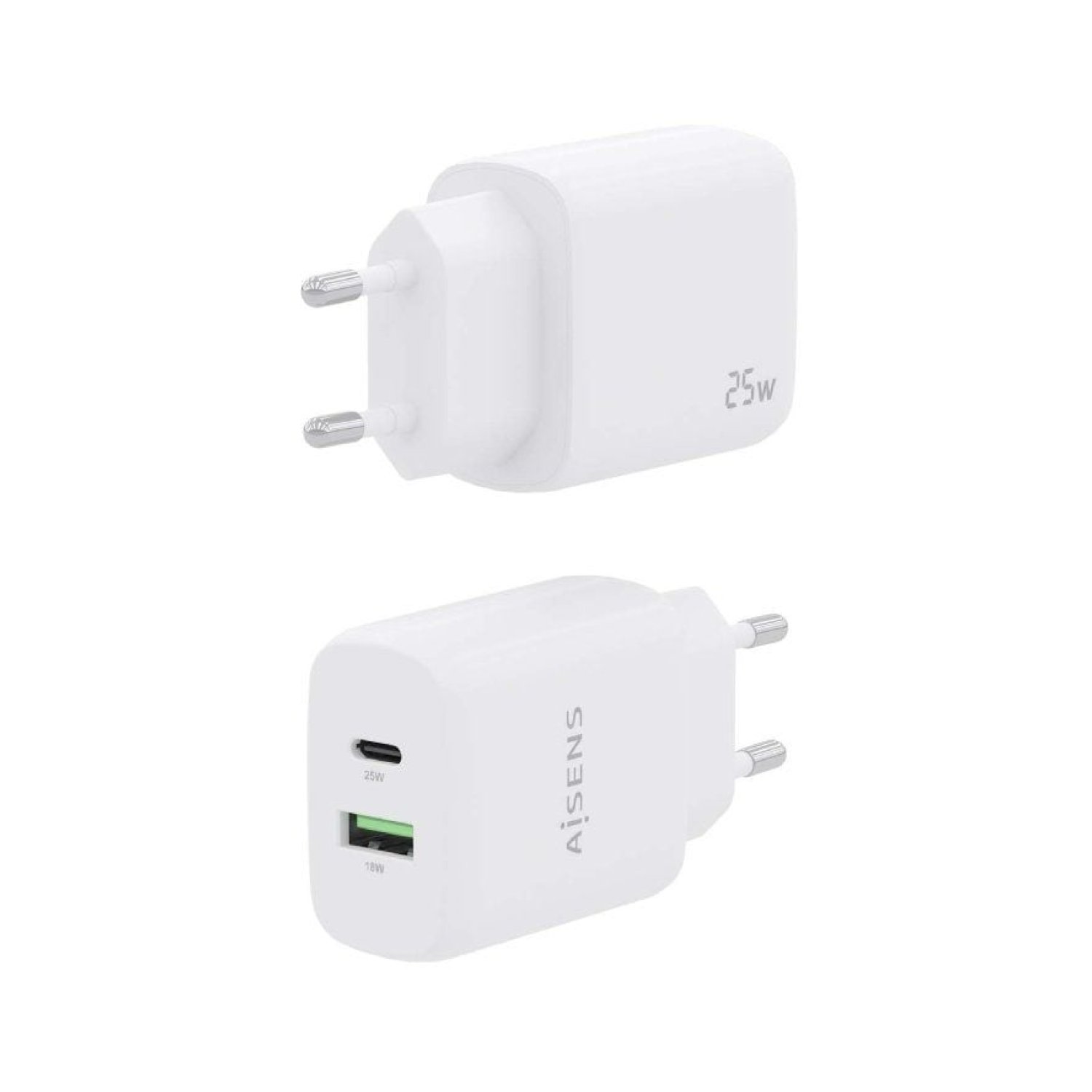 Aisens Cargador de Pared · 25W · 1 USB Tipo-C · 1 USB