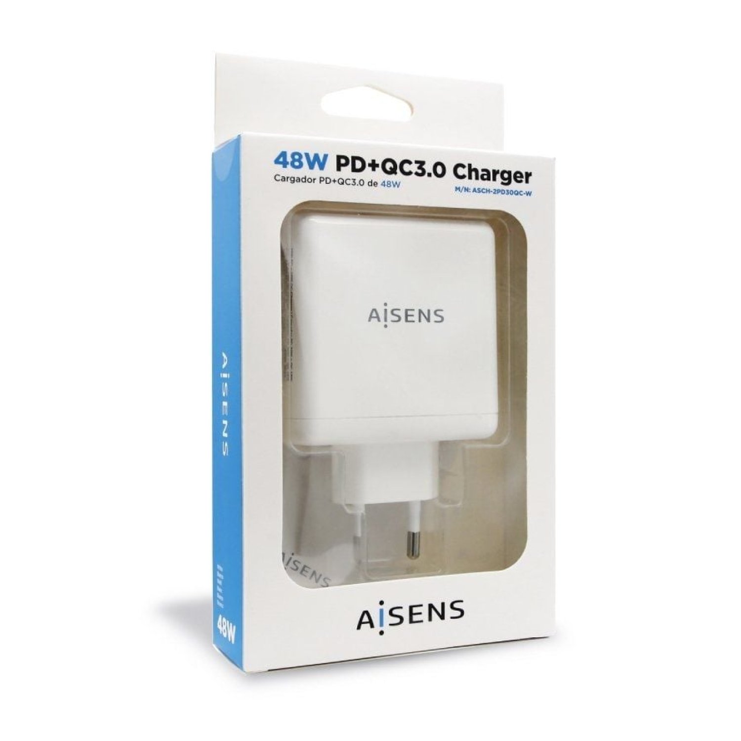 Aisens · Cargador de Pared · 48W · USB-C + USB · Carga Rápida