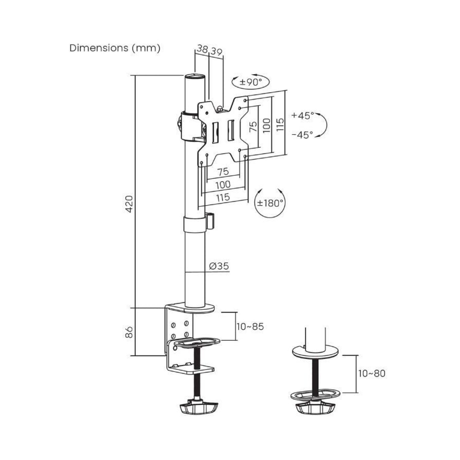 Aisens DT32TSR-275 · Soporte Monitor Giratorio Inclinable · Hasta 10kg