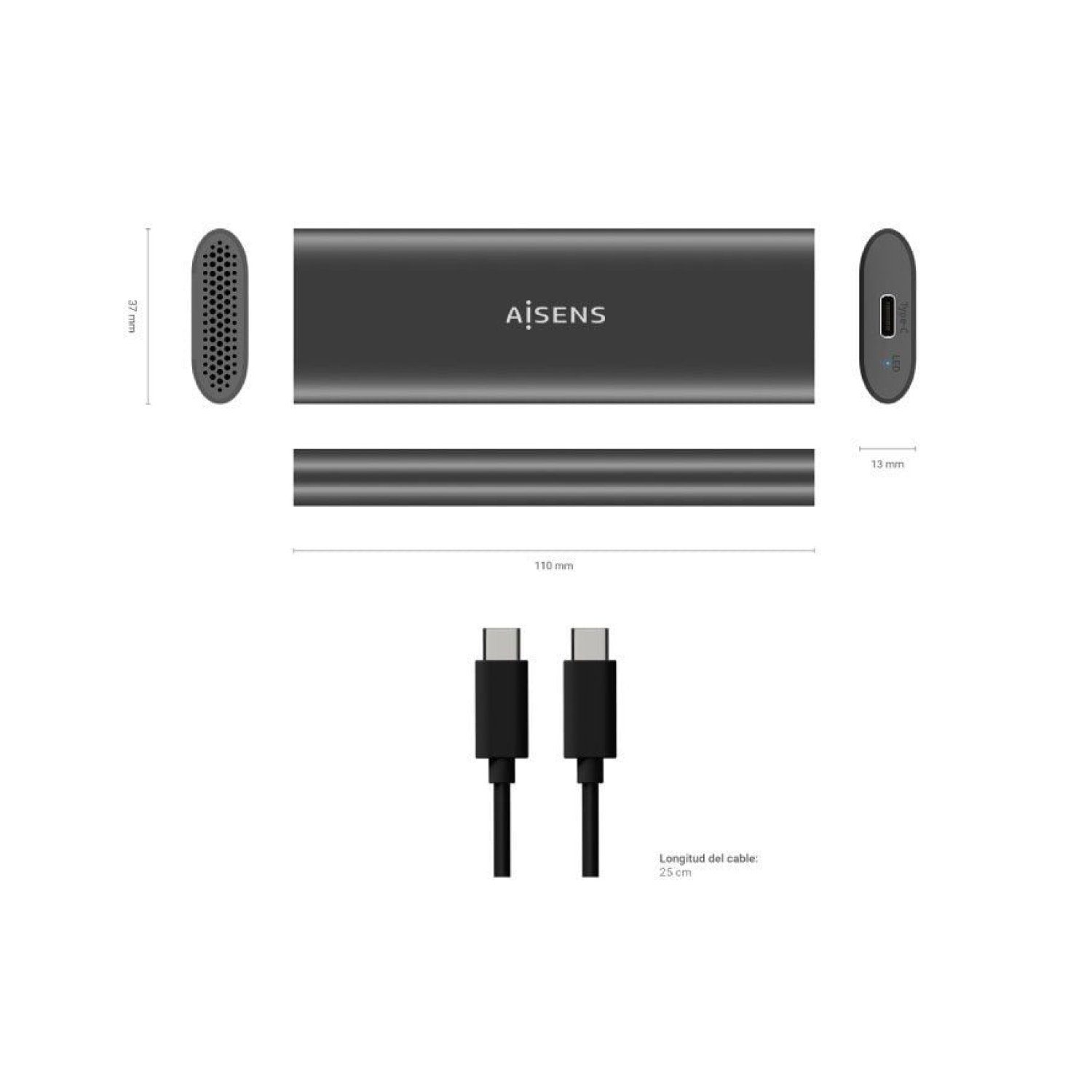Aisens Caja Externa M.2 · USB 3.1 · SATA/NVMe · Sin Tornillos