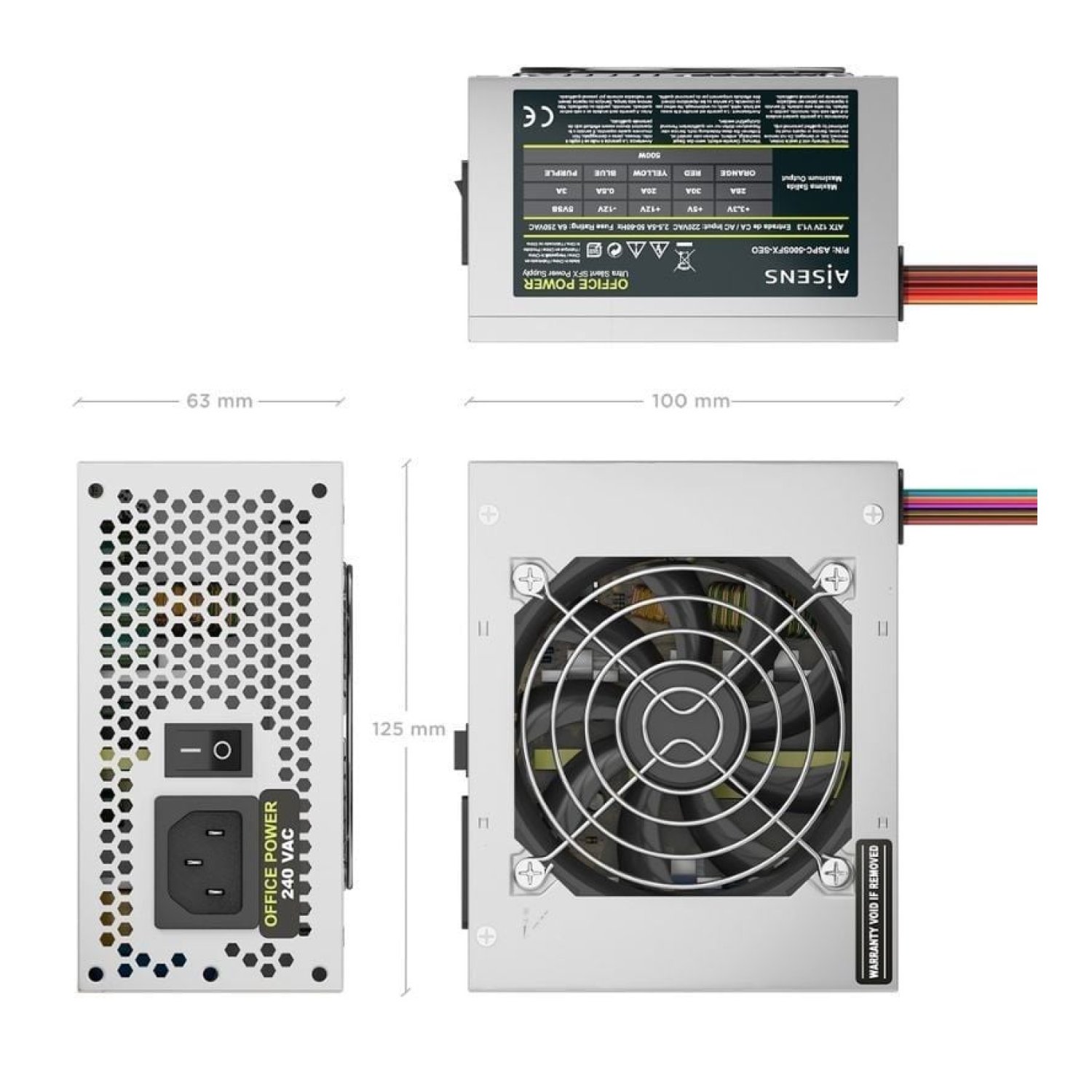 Aisens Fuente SFX · 500W · Ventilador 8cm