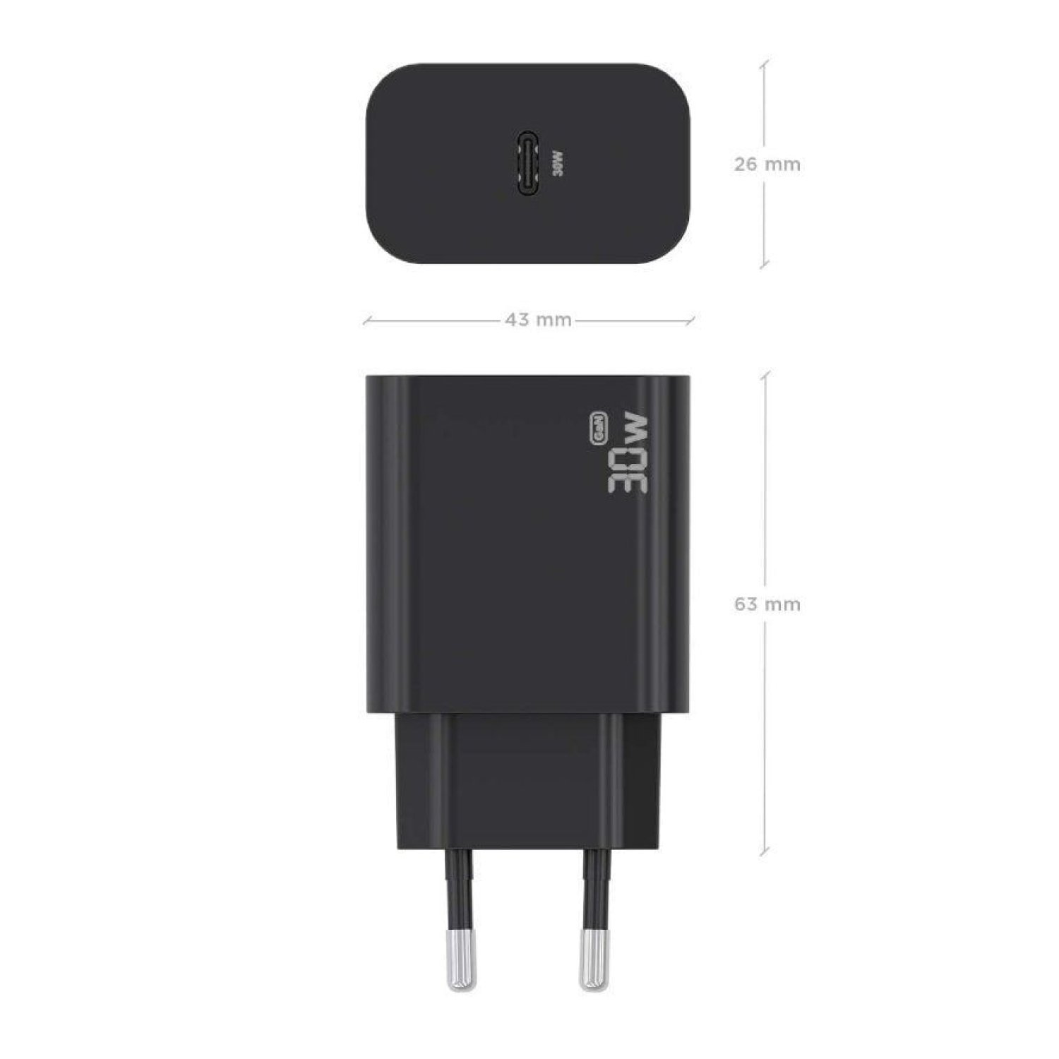 Aisens Cargador GaN · 1x USB-C · 30W · Negro