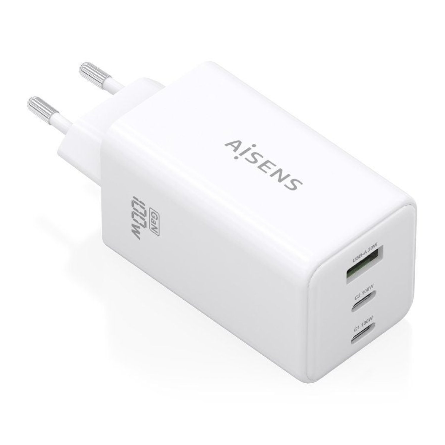 Aisens Cargador GaN 100W · 2 USB-C · 1 USB · Pared