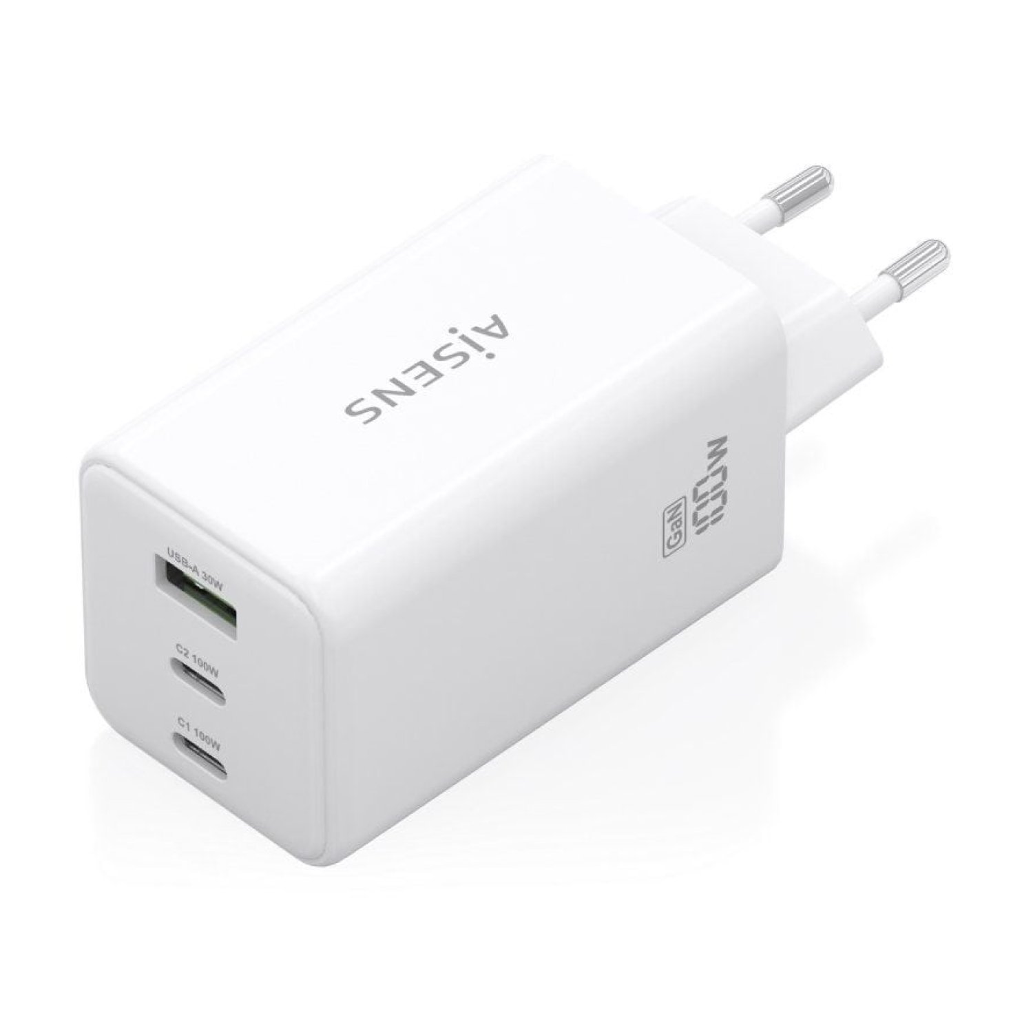 Aisens Cargador GaN 100W · 2 USB-C · 1 USB · Pared