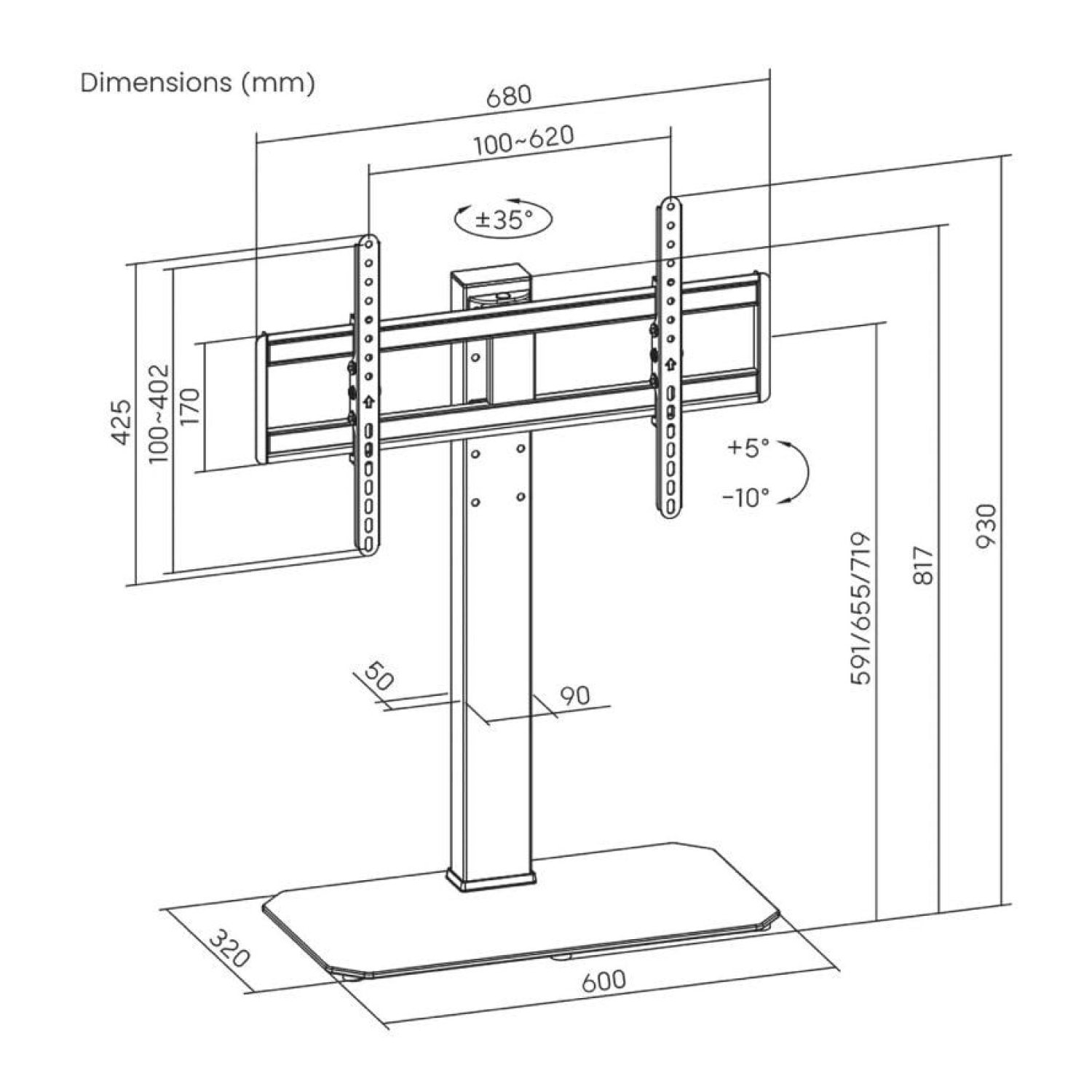 Aisens DT86TS-291 · Soporte TV Giratorio Inclinable · 43-86" · VESA Ajustable