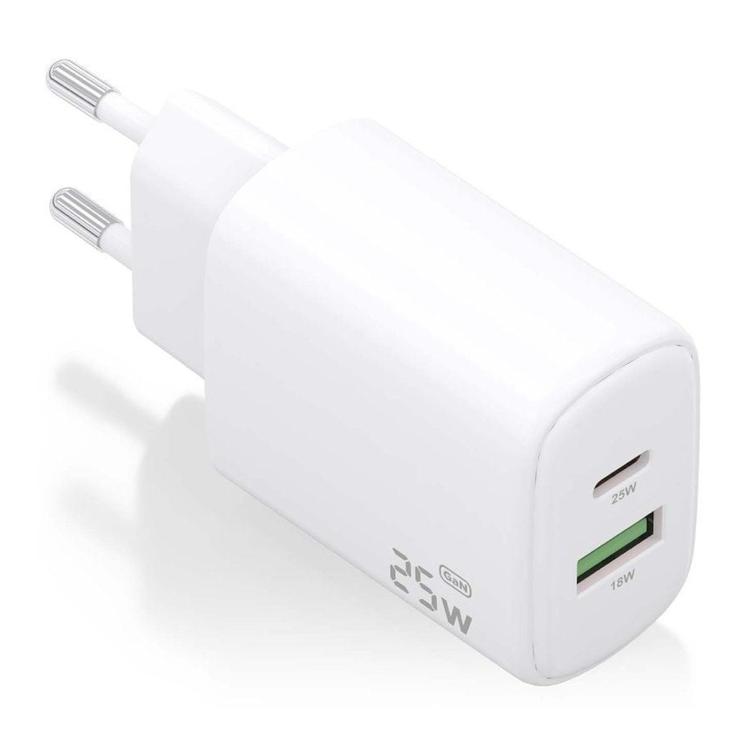 Aisens Cargador GaN · 25W · 1xUSB-C · 1xUSB · Blanco