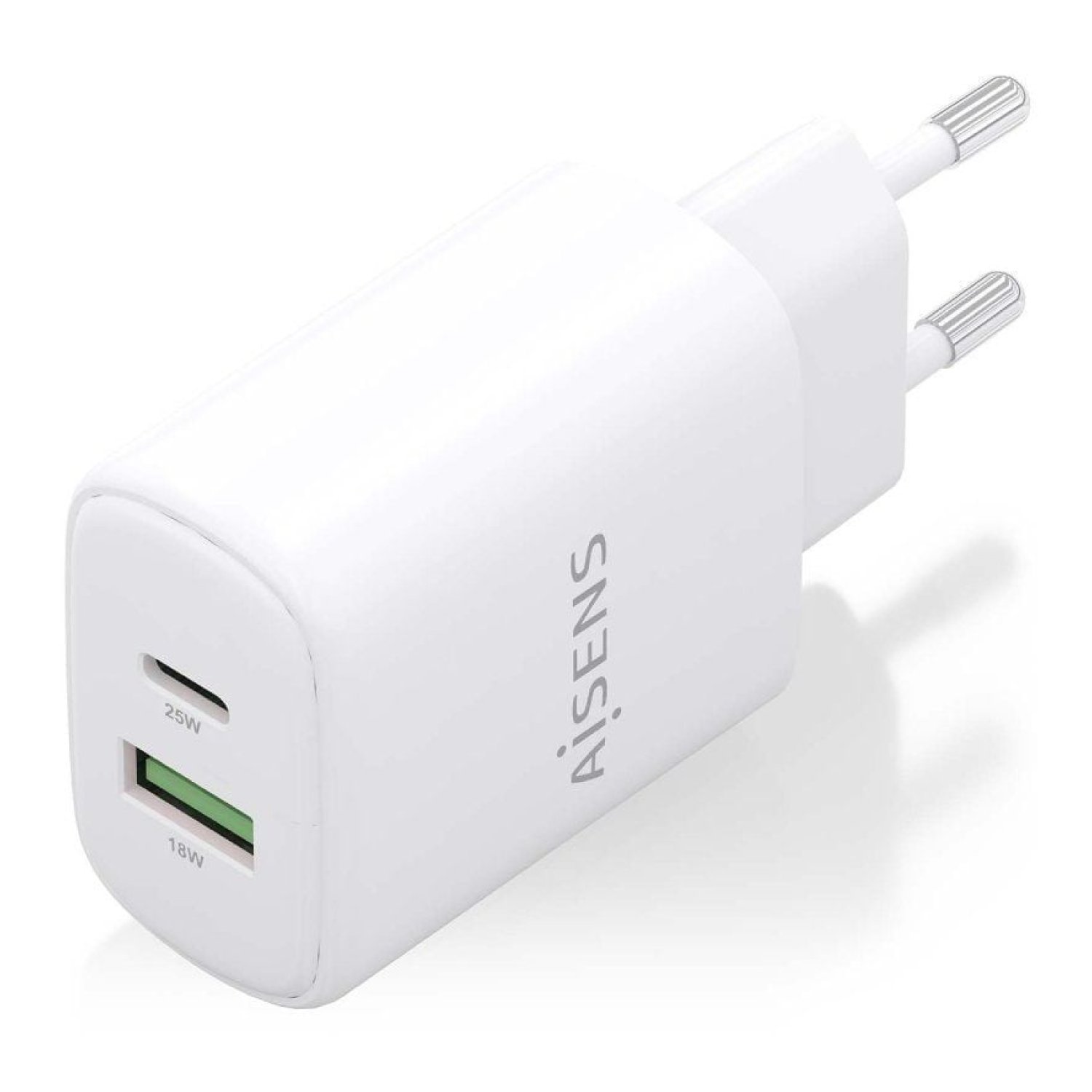 Aisens Cargador GaN · 25W · 1xUSB-C · 1xUSB · Blanco