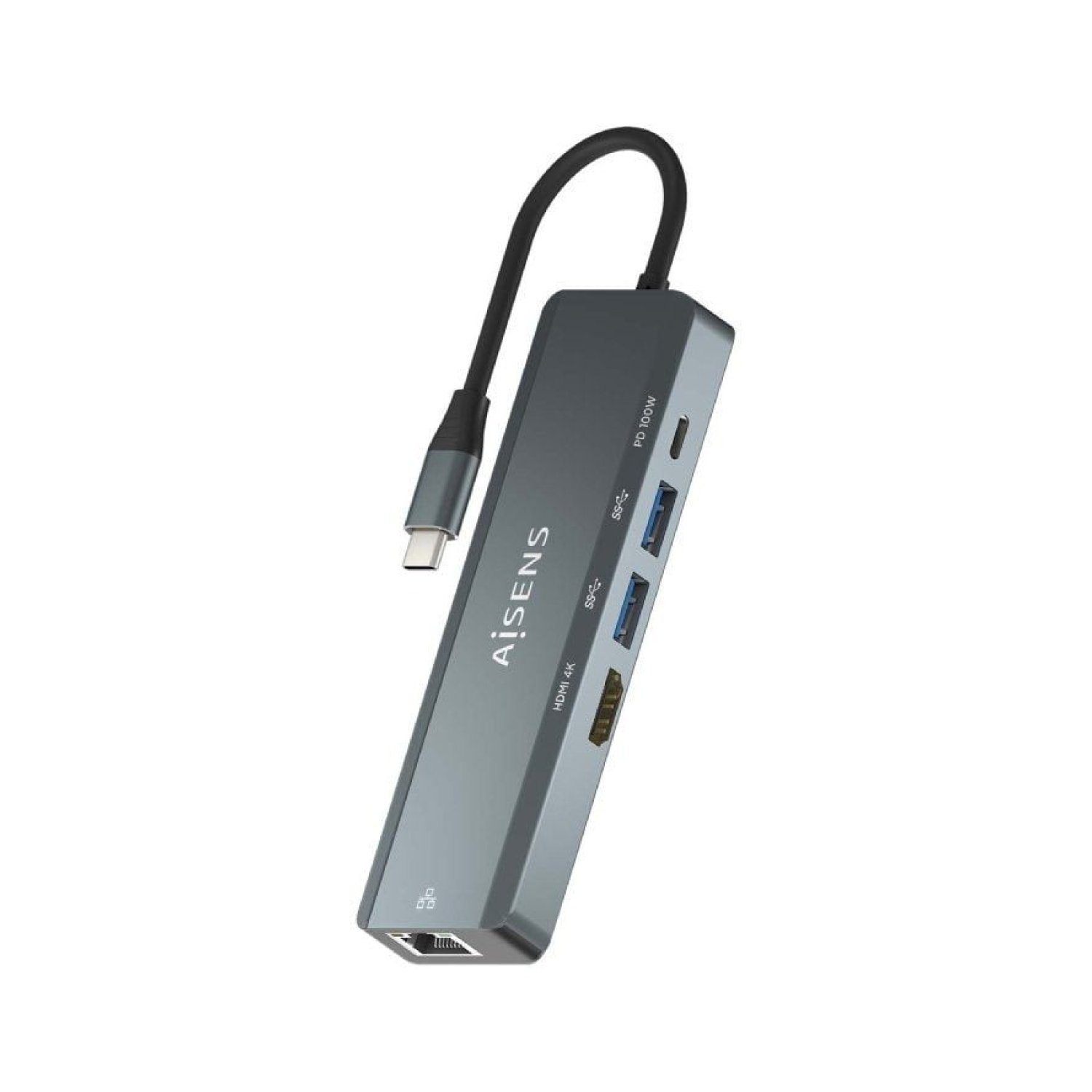 Aisens Docking USB Type-C · HDMI 4K · 2 USB · RJ45 · PD · Gris
