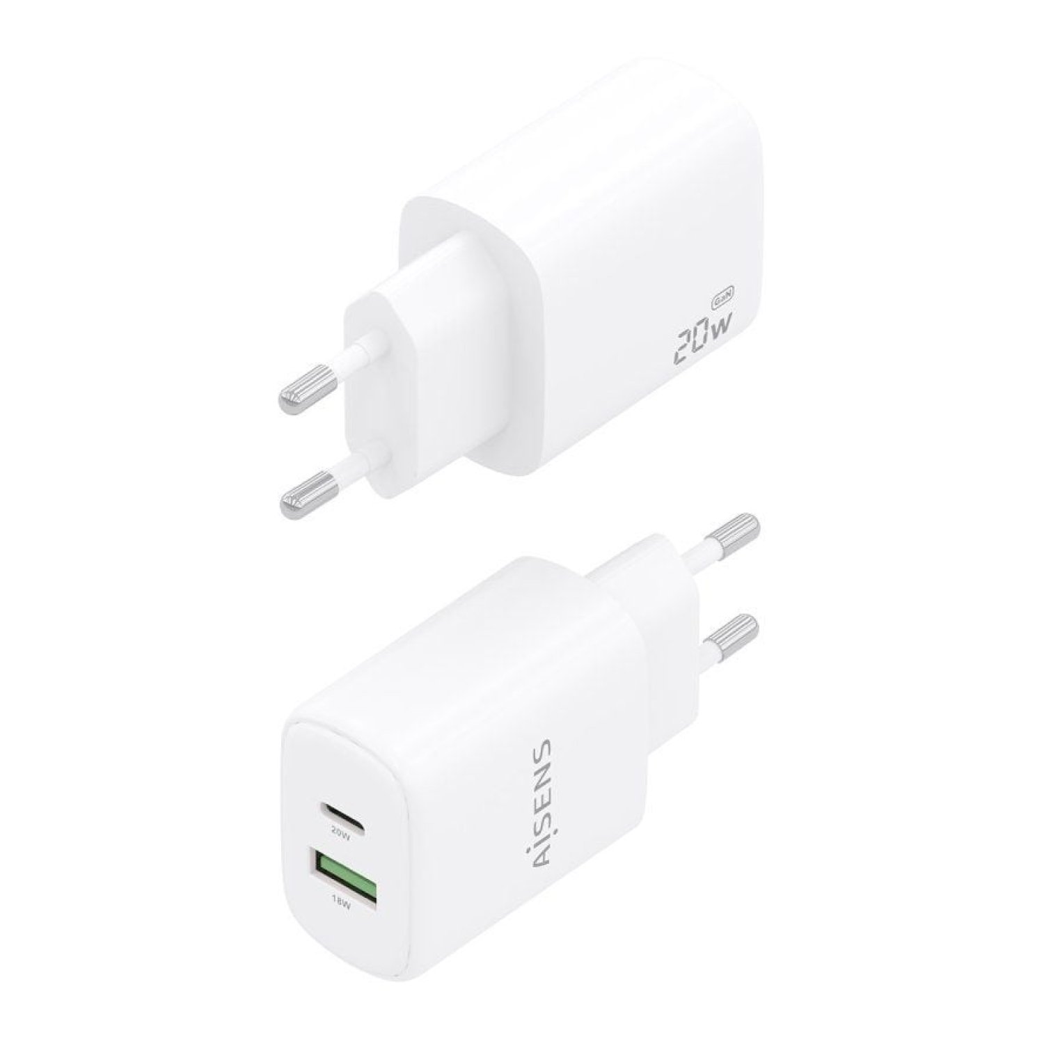 Aisens · Cargador GaN 20W · USB-C + USB · Blanco