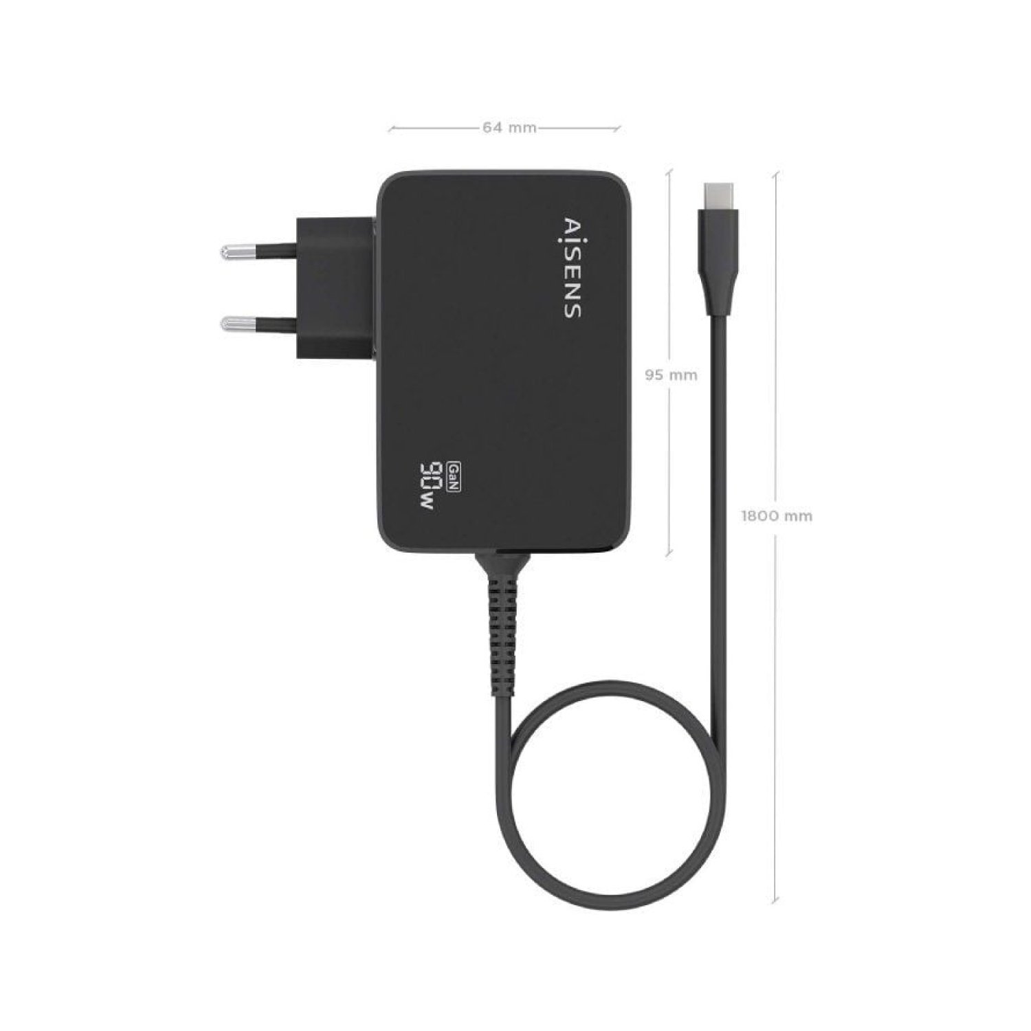 Aisens Cargador GaN · 90W USB-C · Voltaje 5-20V · Cable 1,8m