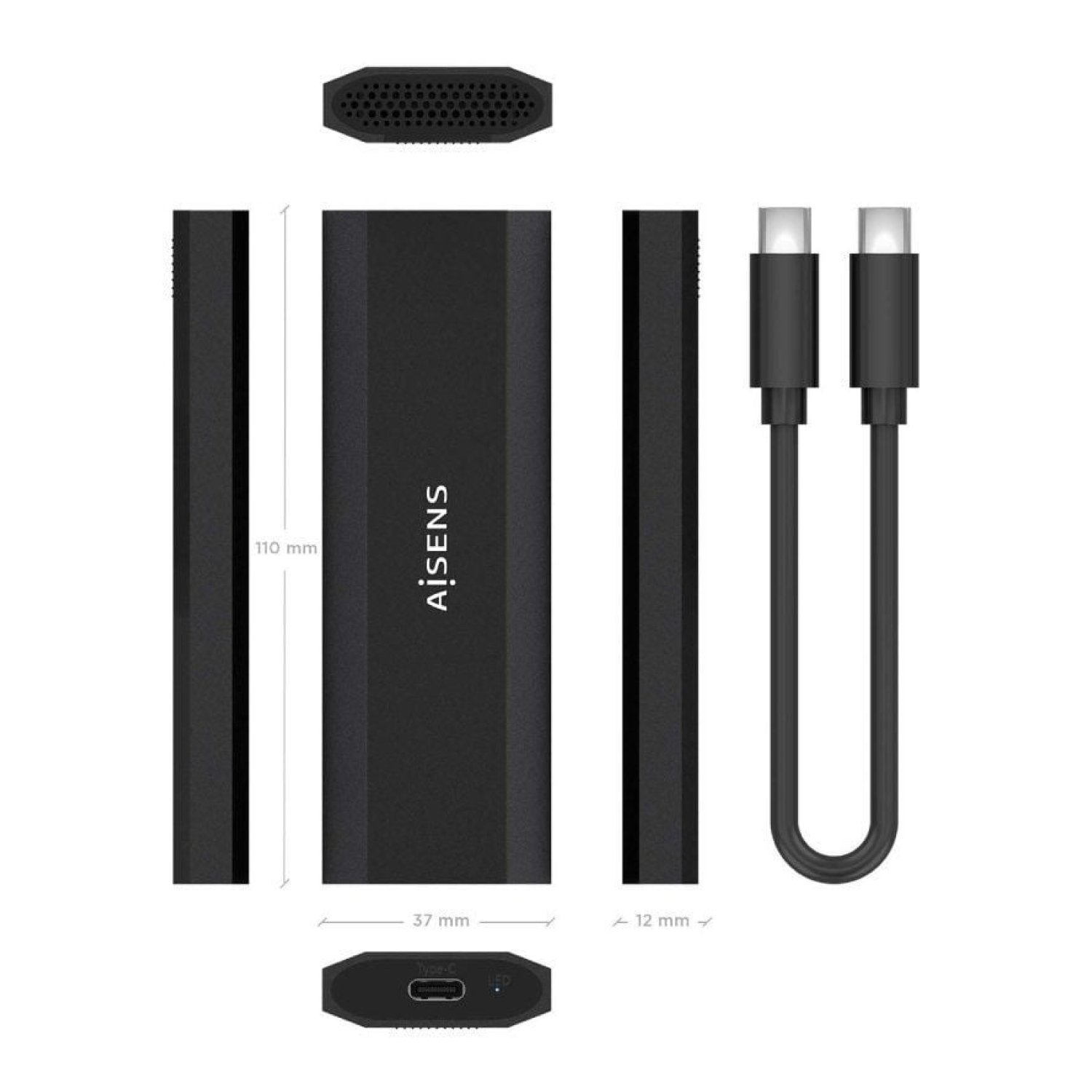 Aisens ASM2-028B · Caja Externa M.2 NVMe · USB 3.2 · Sin tornillos