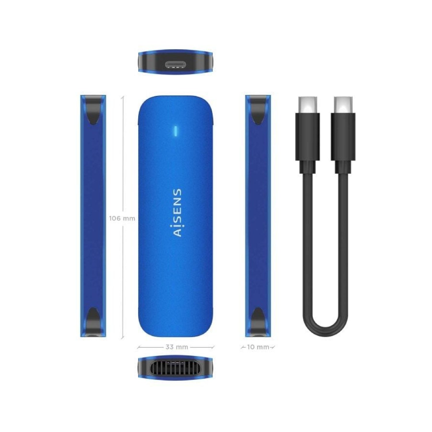 Aisens ASM2-026BLU · Caja Externa SSD M.2 NVMe · USB 3.2 · Sin tornillos