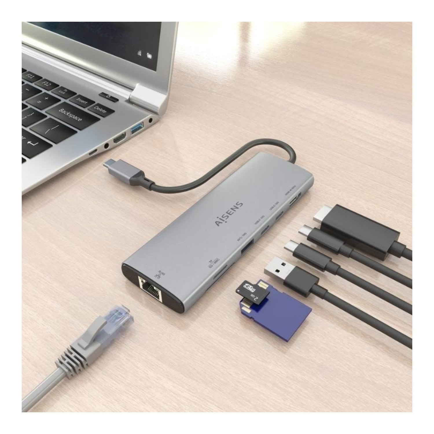 Aisens Docking USB Tipo-C · HDMI 4K · 2x USB-C · RJ45 · Lector Tarjetas