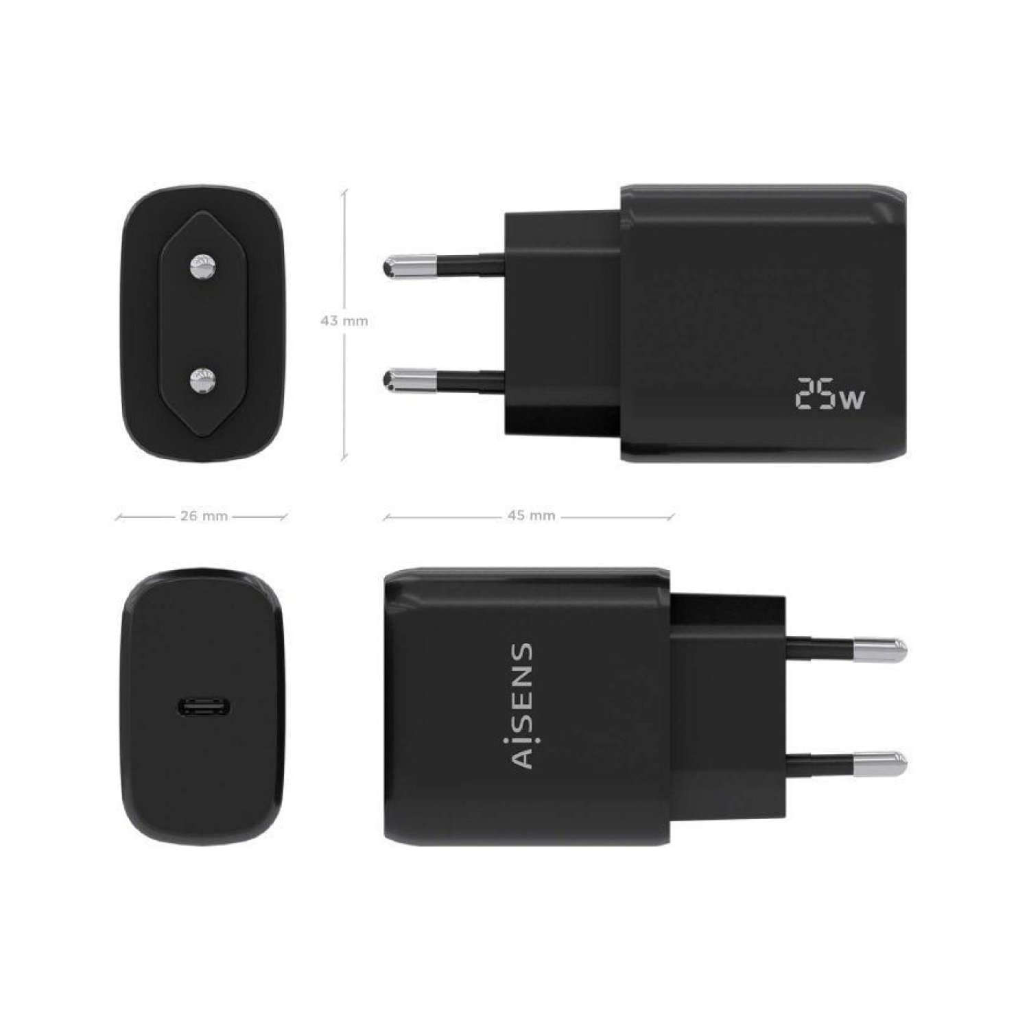 Aisens Cargador de Pared · 1x USB Tipo-C · 25W