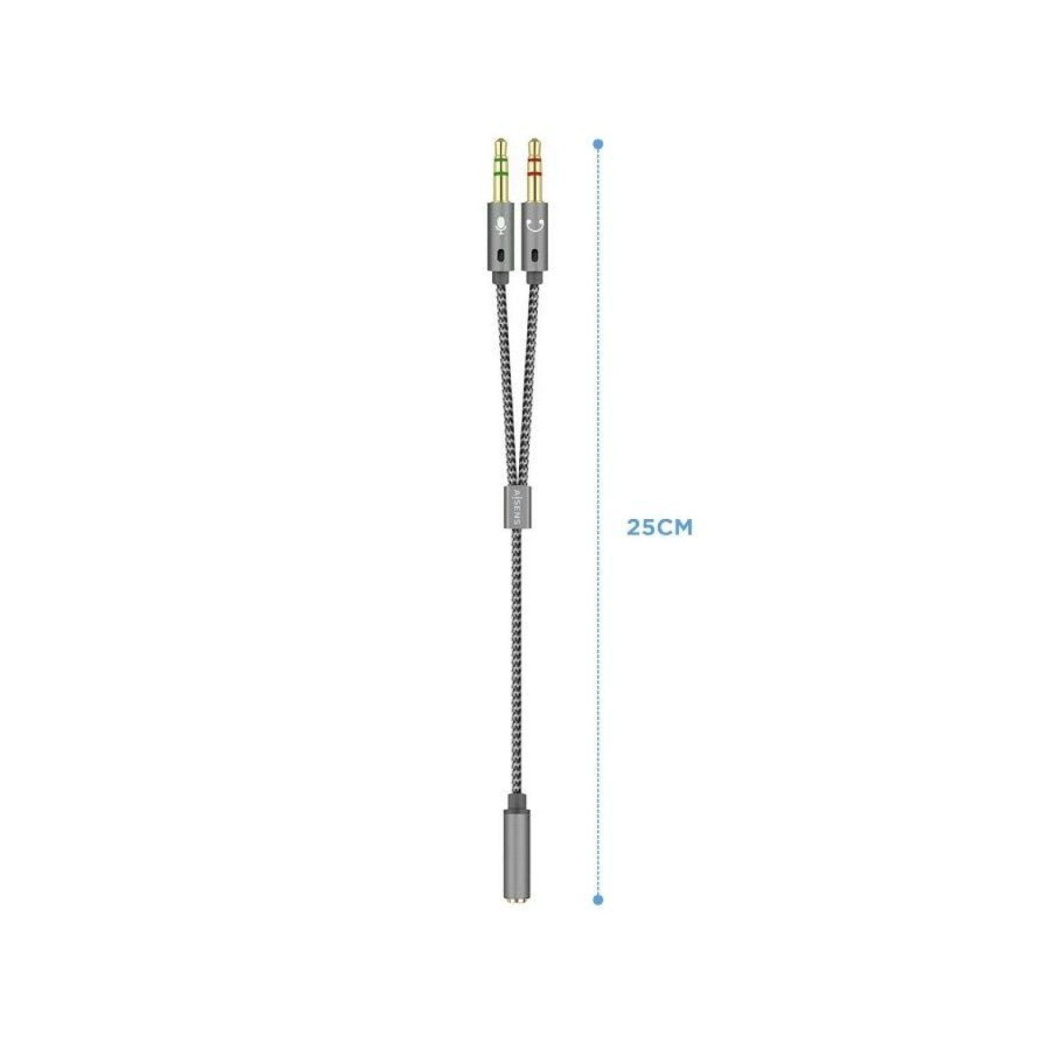 Aisens · Cable Estéreo Jack 3.5 · Hembra a 2x Macho · 25cm · Gris