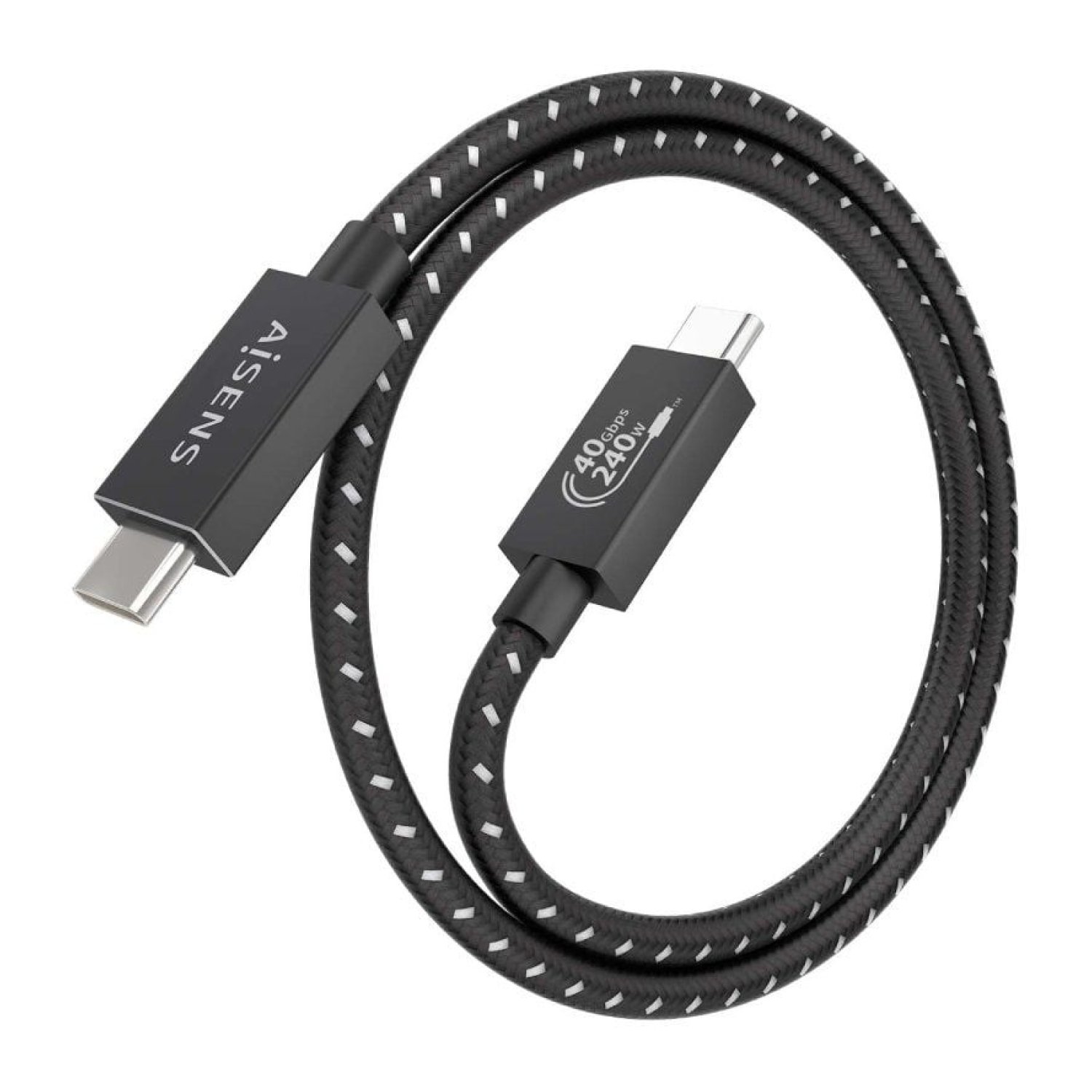 Cable USB 4.0 Tipo-C Aisens A156-0866/ USB Tipo-C Macho - USB Tipo-C Macho/ Hasta 240W/ 40Gbps/ 50cm/ Gris