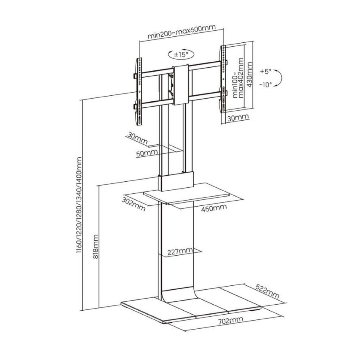 Aisens FT86TSE-399 · Soporte TV Giratorio Inclinable · 37-86" · Bandeja DVD · Hasta 50kg