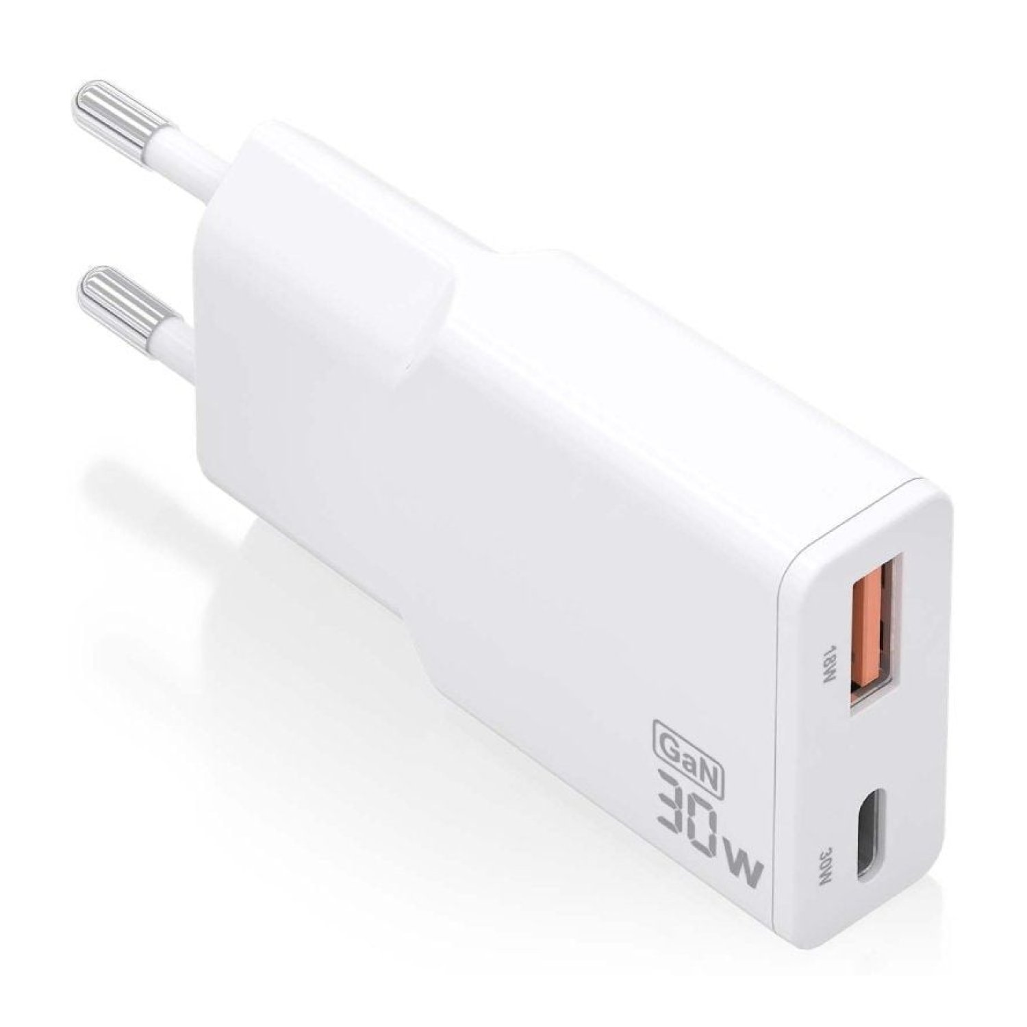 Aisens Cargador GaN 30W · USB-C + USB · Blanco