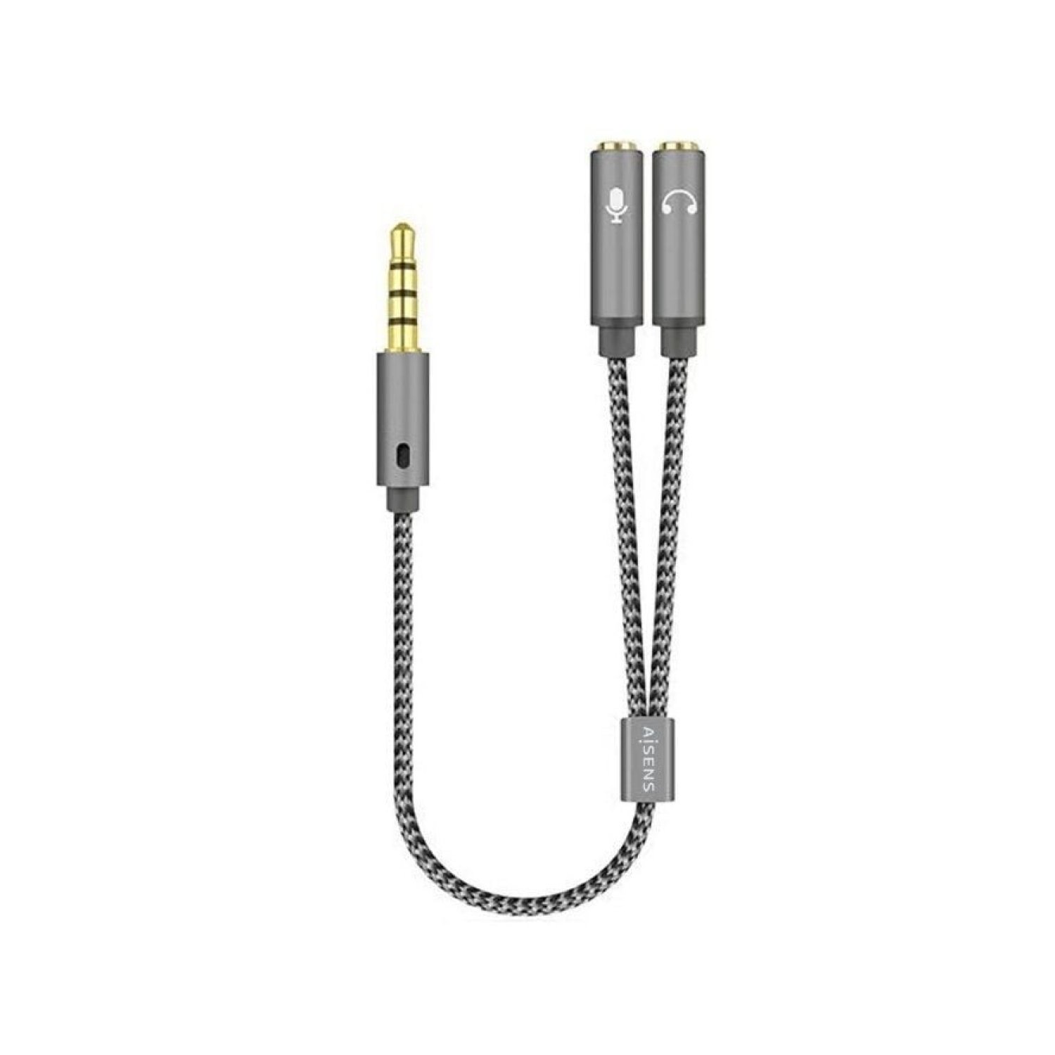 Aisens · Cable Estéreo Jack 3.5 · Macho a 2x Hembra · 25cm · Gris