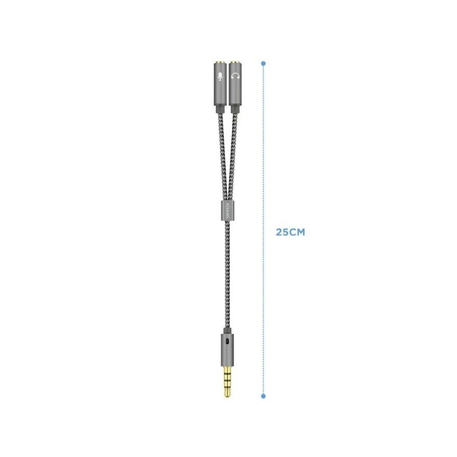 Aisens · Cable Estéreo Jack 3.5 · Macho a 2x Hembra · 25cm · Gris