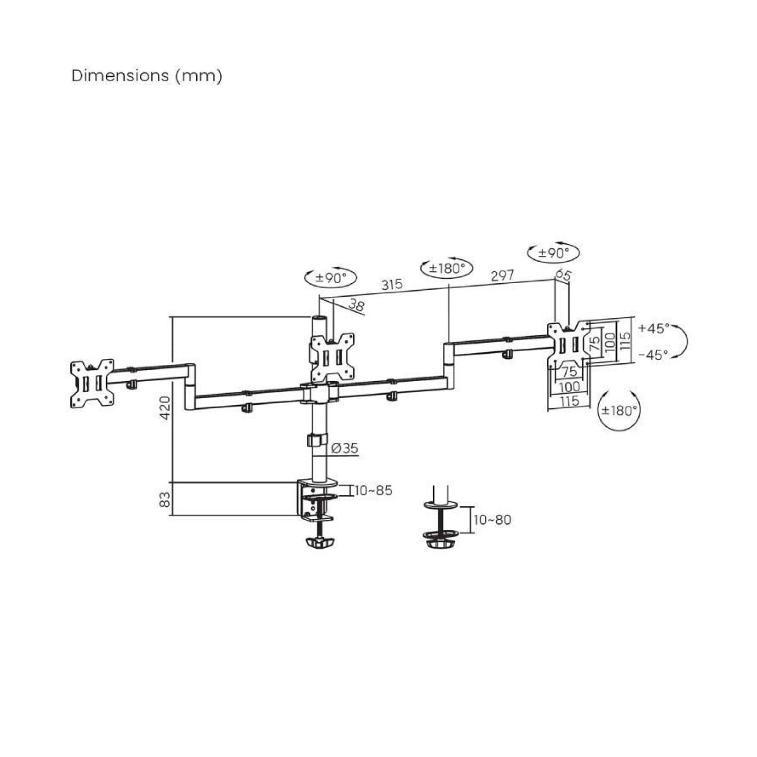 Aisens DT27TSR · Soporte 3 Monitores · Giratorio e Inclinable · Hasta 10kg