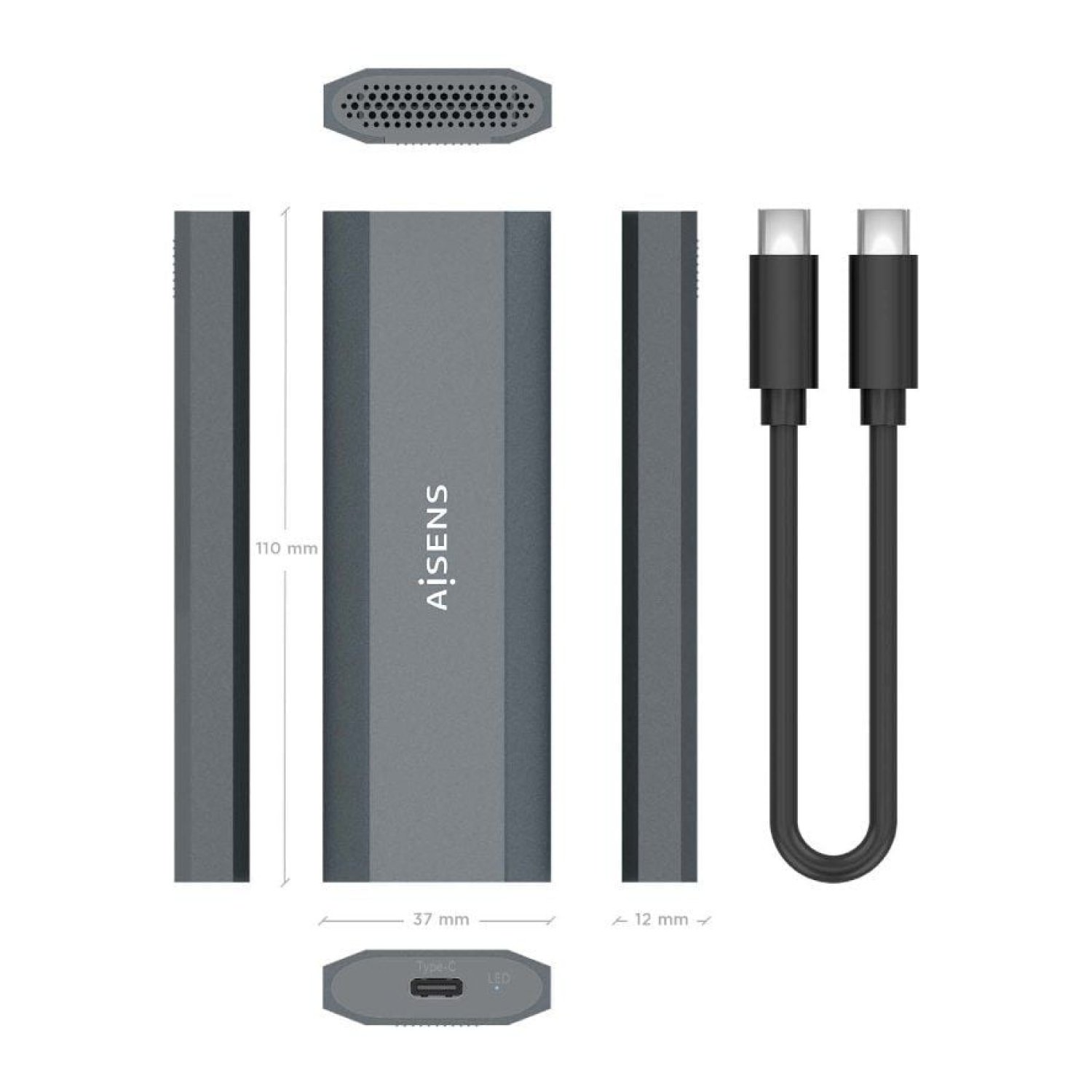 Aisens ASM2-029GR · Caja Externa M.2 NVMe · USB 3.2 · Sin tornillos