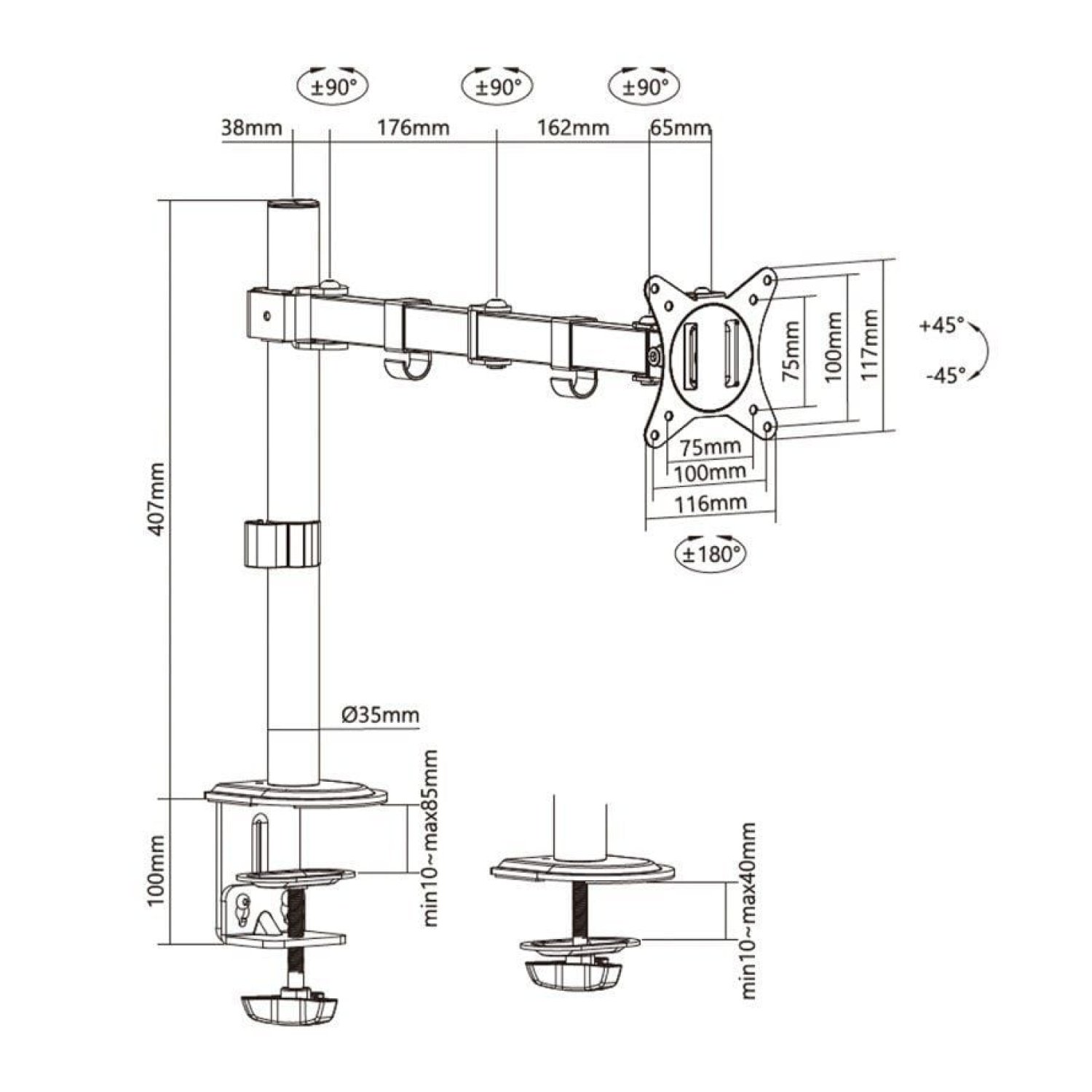 Aisens DT32TSR · Soporte Giratorio e Inclinable · hasta 32" · 9kg