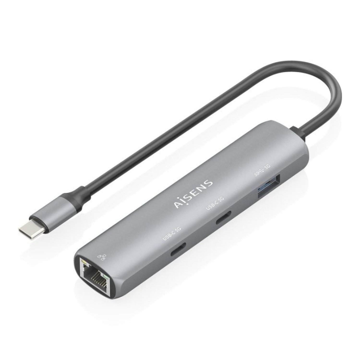 Aisens Hub USB Tipo-C · 2x USB-C · 1x USB · RJ45 · Gris