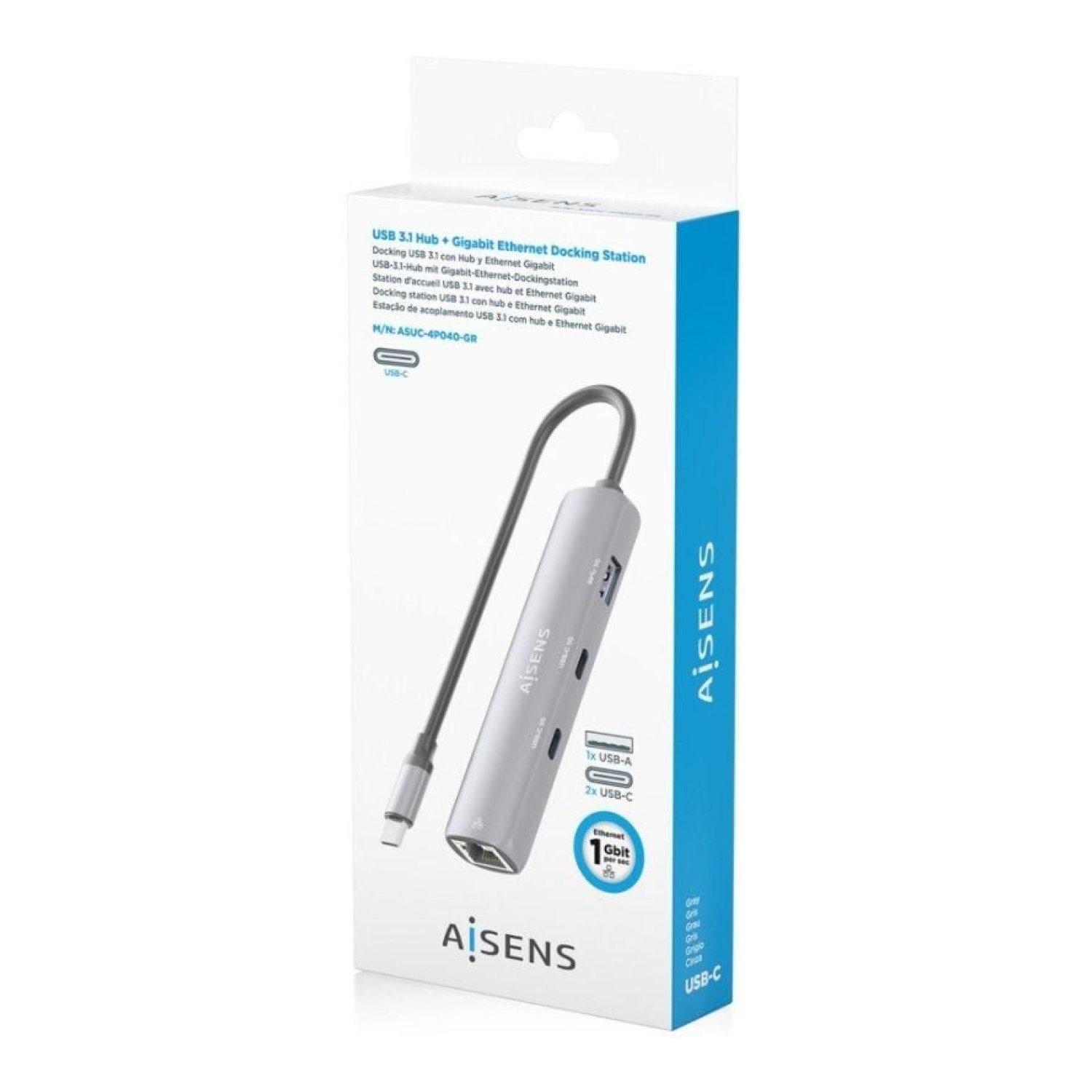 Aisens Hub USB Tipo-C · 2x USB-C · 1x USB · RJ45 · Gris