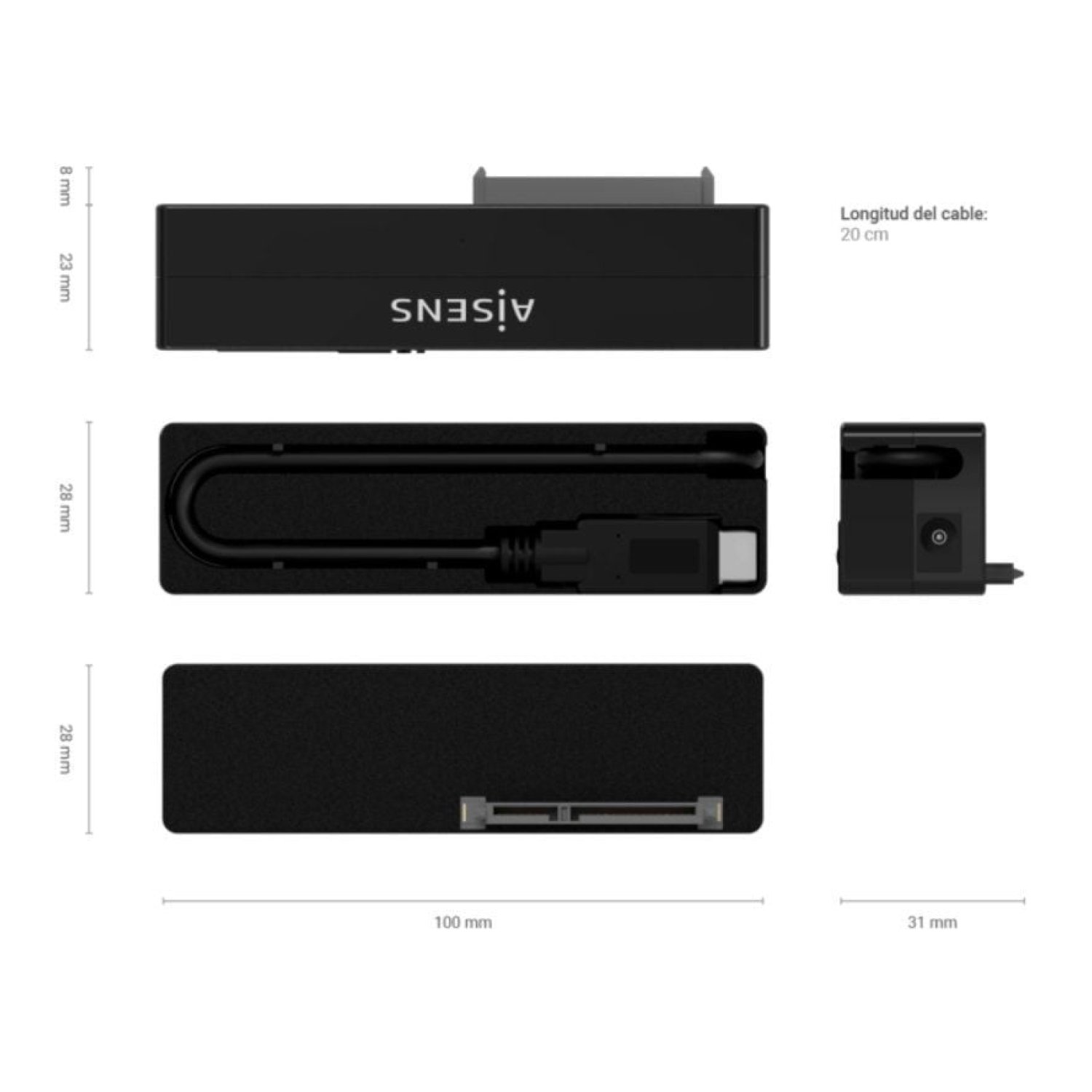 Aisens · Adaptador Disco Duro 2,5"/3,5" · USB Tipo-C · SATA · Con Alimentador