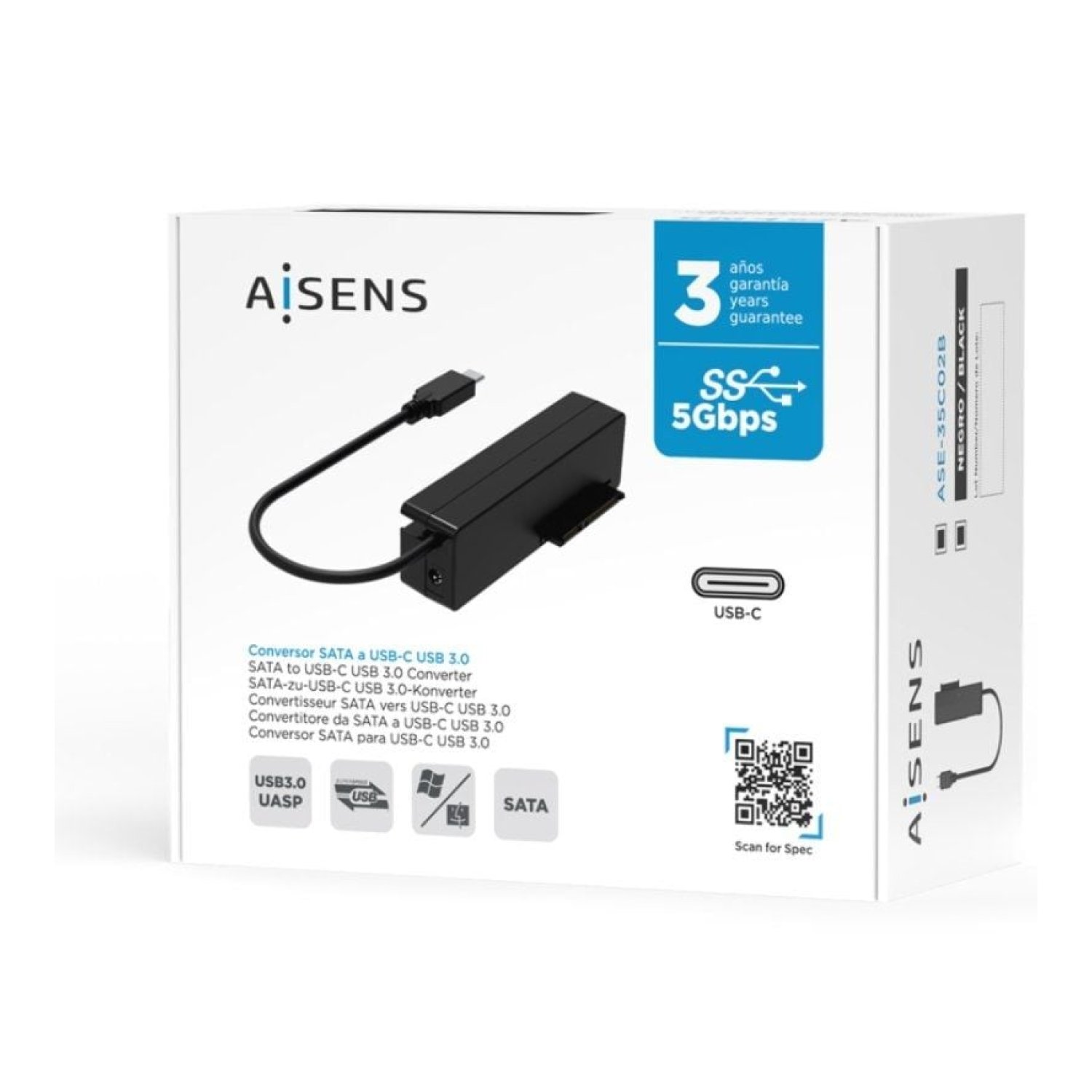 Aisens · Adaptador Disco Duro 2,5"/3,5" · USB Tipo-C · SATA · Con Alimentador