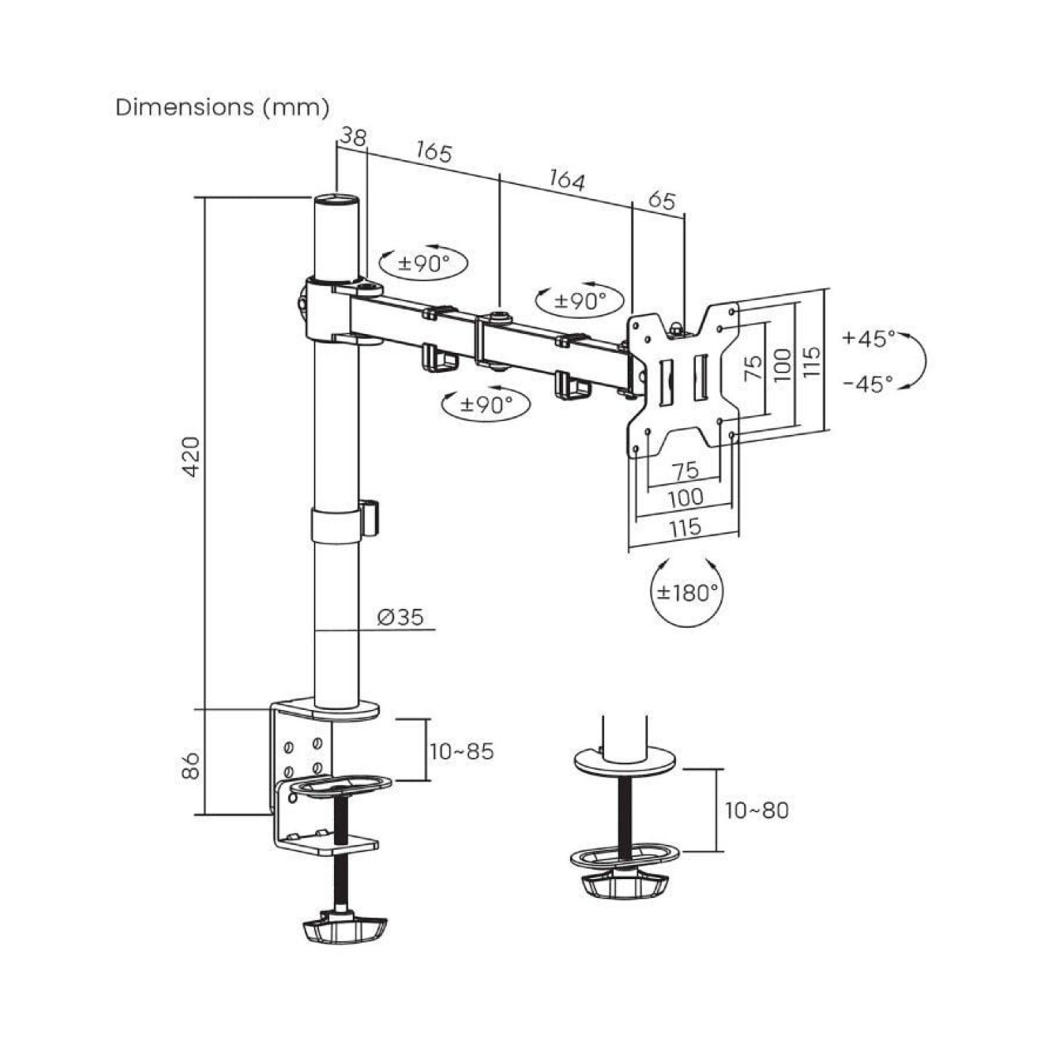 Aisens DT32TSR-277 · Soporte Giratorio Inclinable · hasta 10kg · Mesa