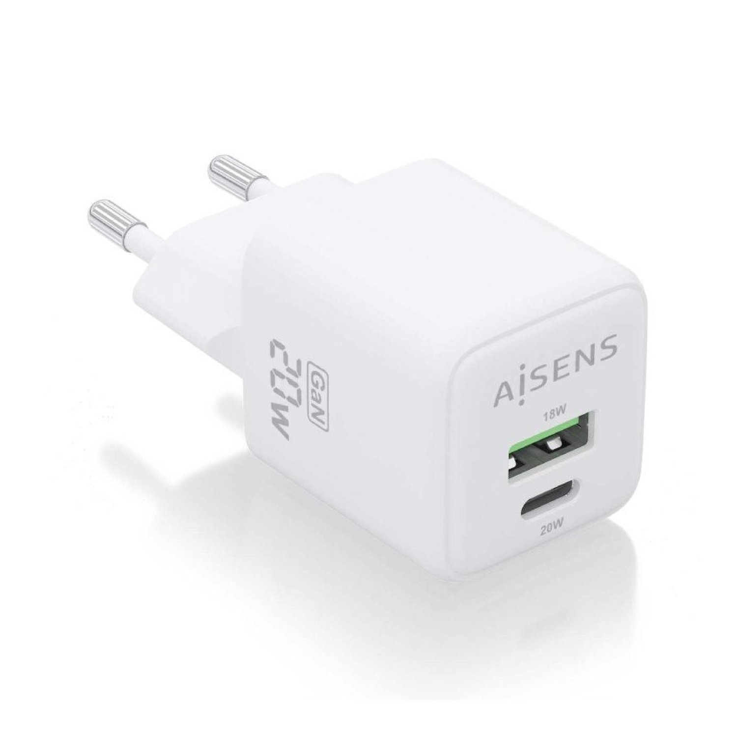 Aisens Cargador GaN · 20W · USB-C + USB · Pared