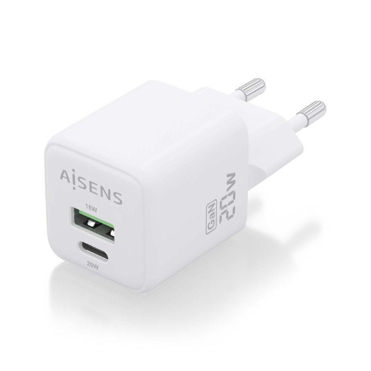 Aisens Cargador GaN · 20W · USB-C + USB · Pared