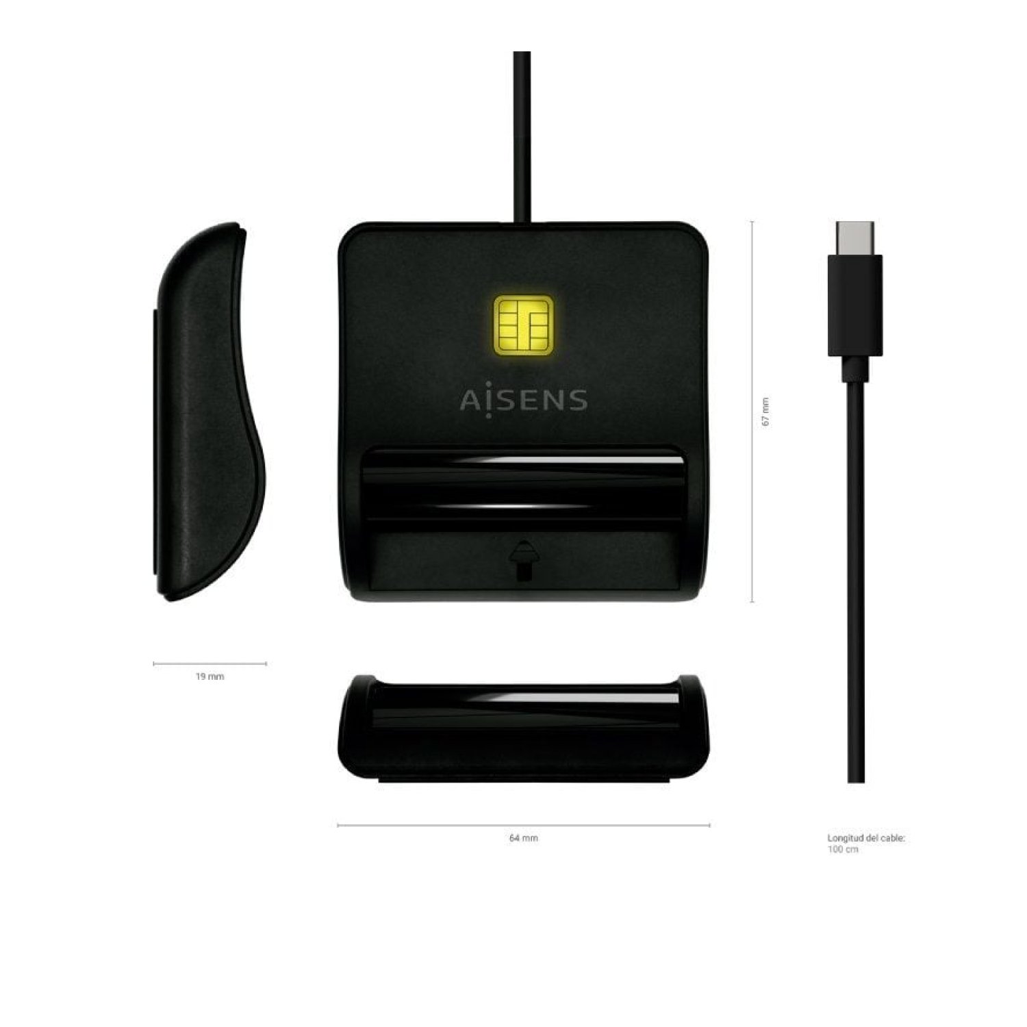 Aisens · Lector DNI USB Tipo-C · Negro