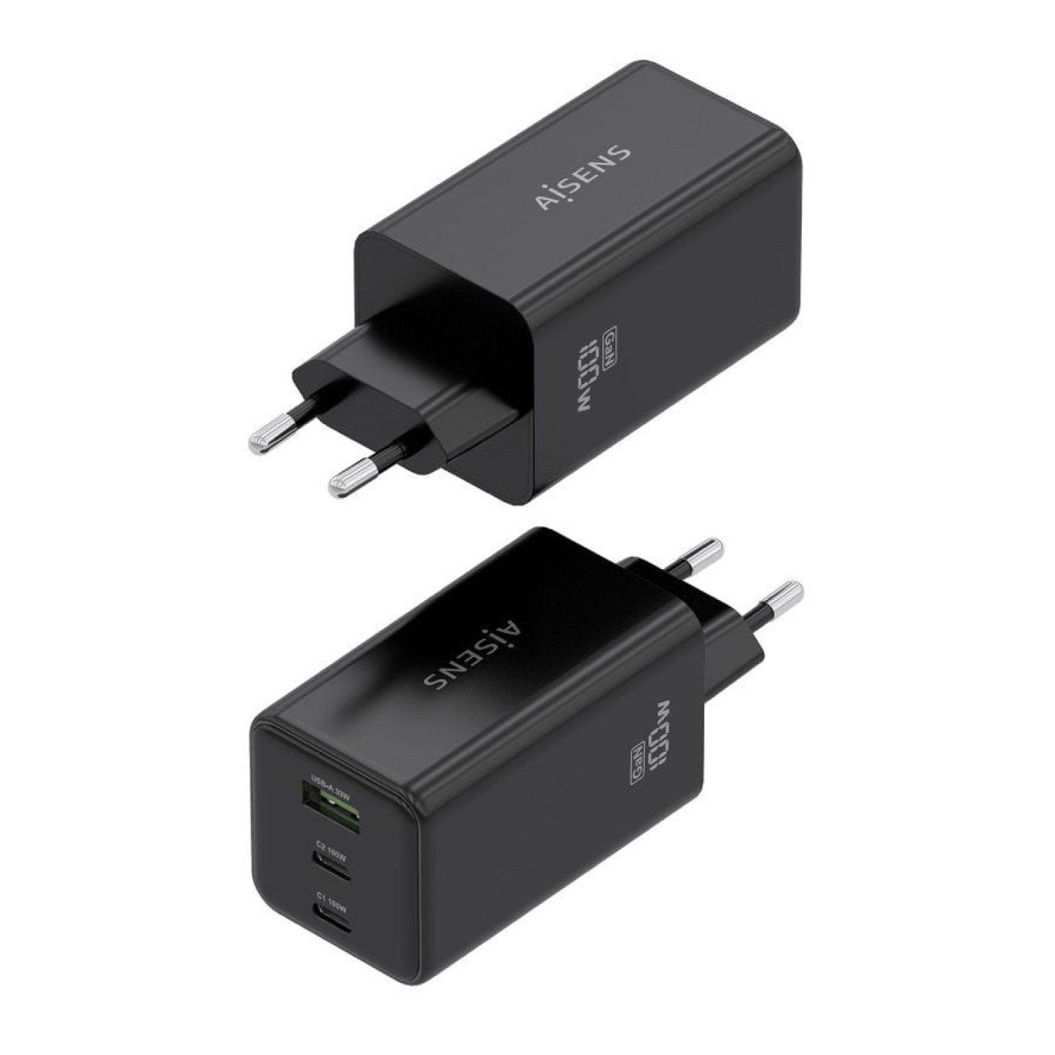 Cargador de Pared GaN Aisens ASCH-100W3P052-BK/ 2xUSB Tipo-C/ 1xUSB/ 100W