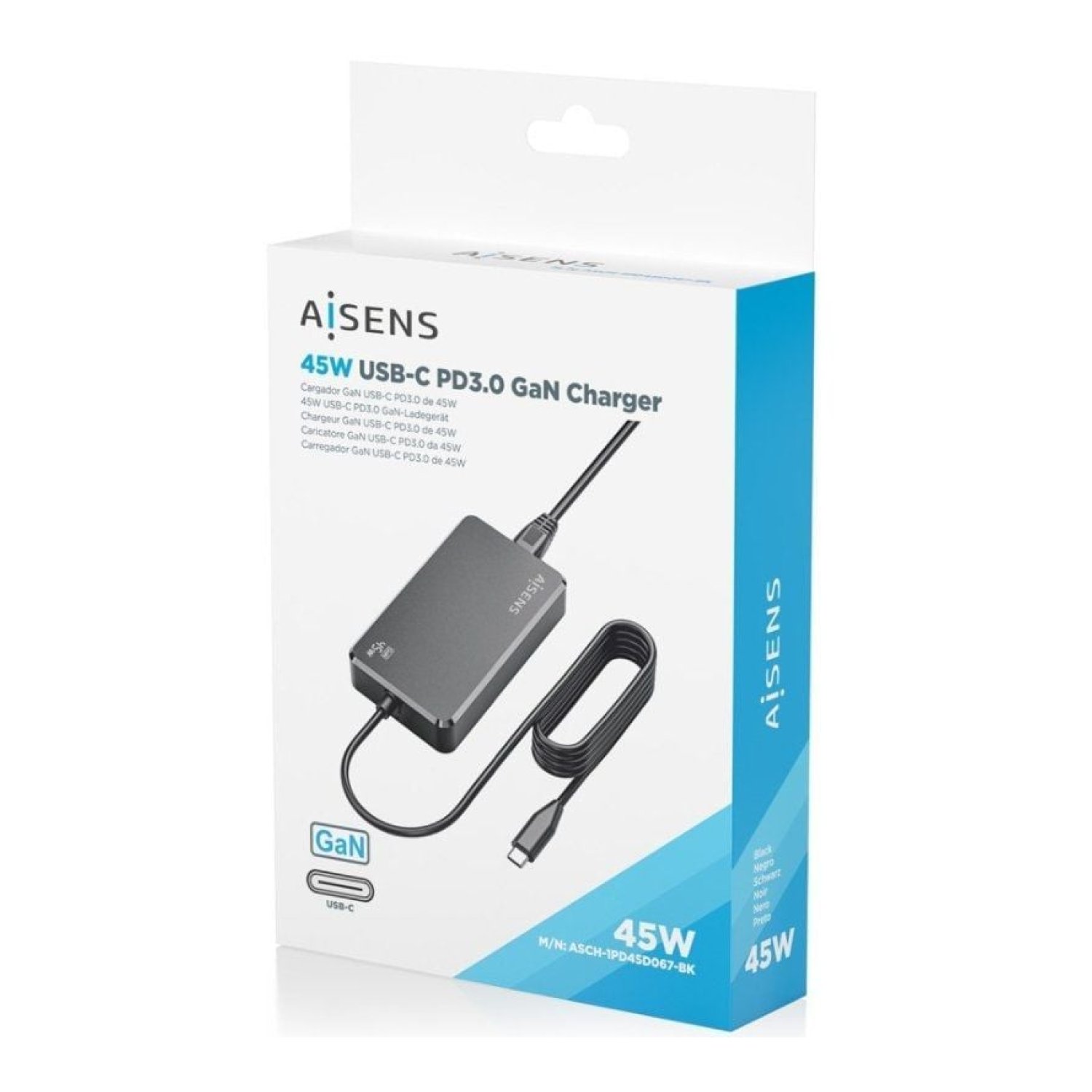 Aisens Cargador GaN Sobremesa · 45W · 1x USB-C · Carga Rápida