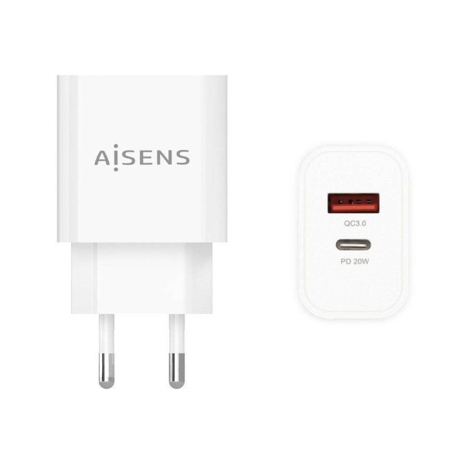 Aisens Cargador Pared · 1xUSB-C · 1xUSB · 20W