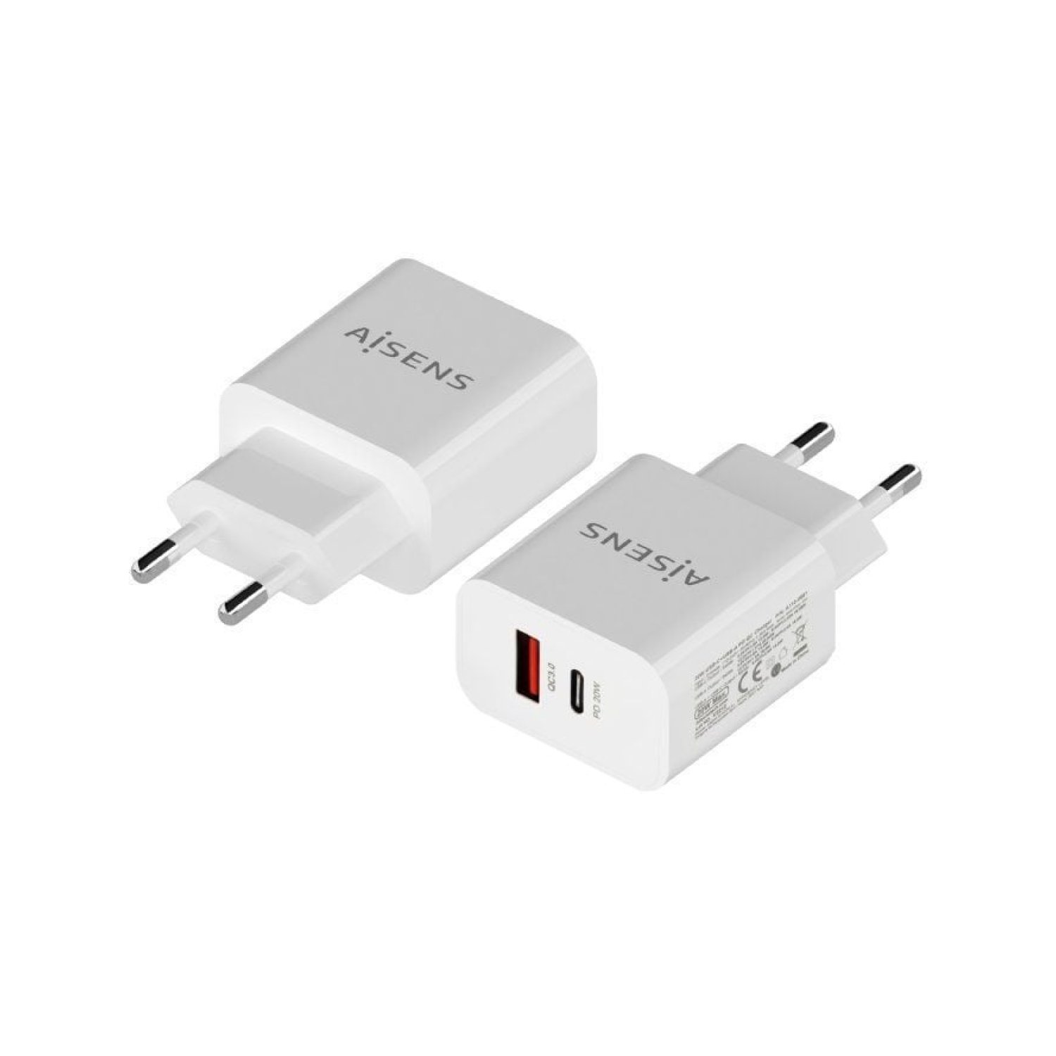 Aisens Cargador Pared · 1xUSB-C · 1xUSB · 20W