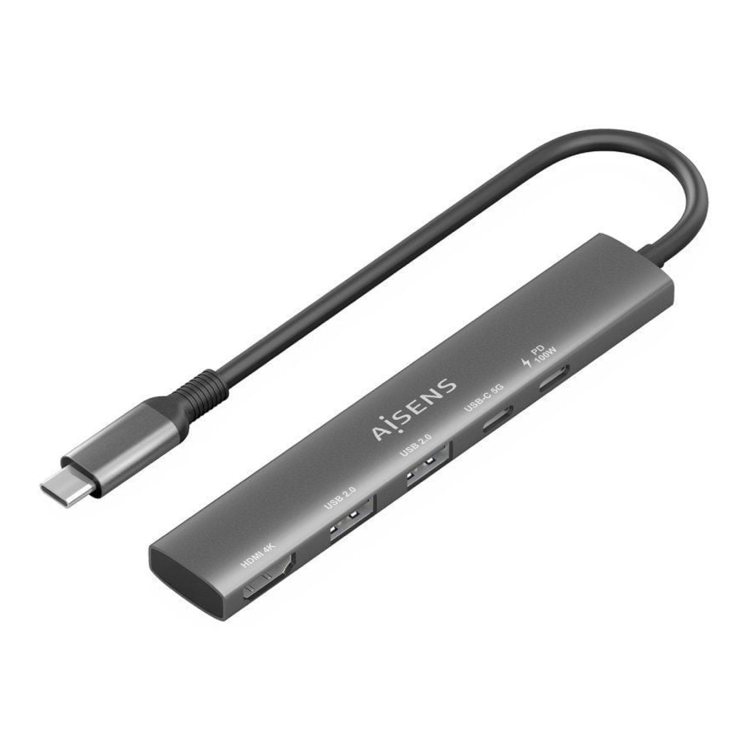 Aisens Docking USB Tipo-C · HDMI 4K · 2xUSB · USB-C PD · Gris