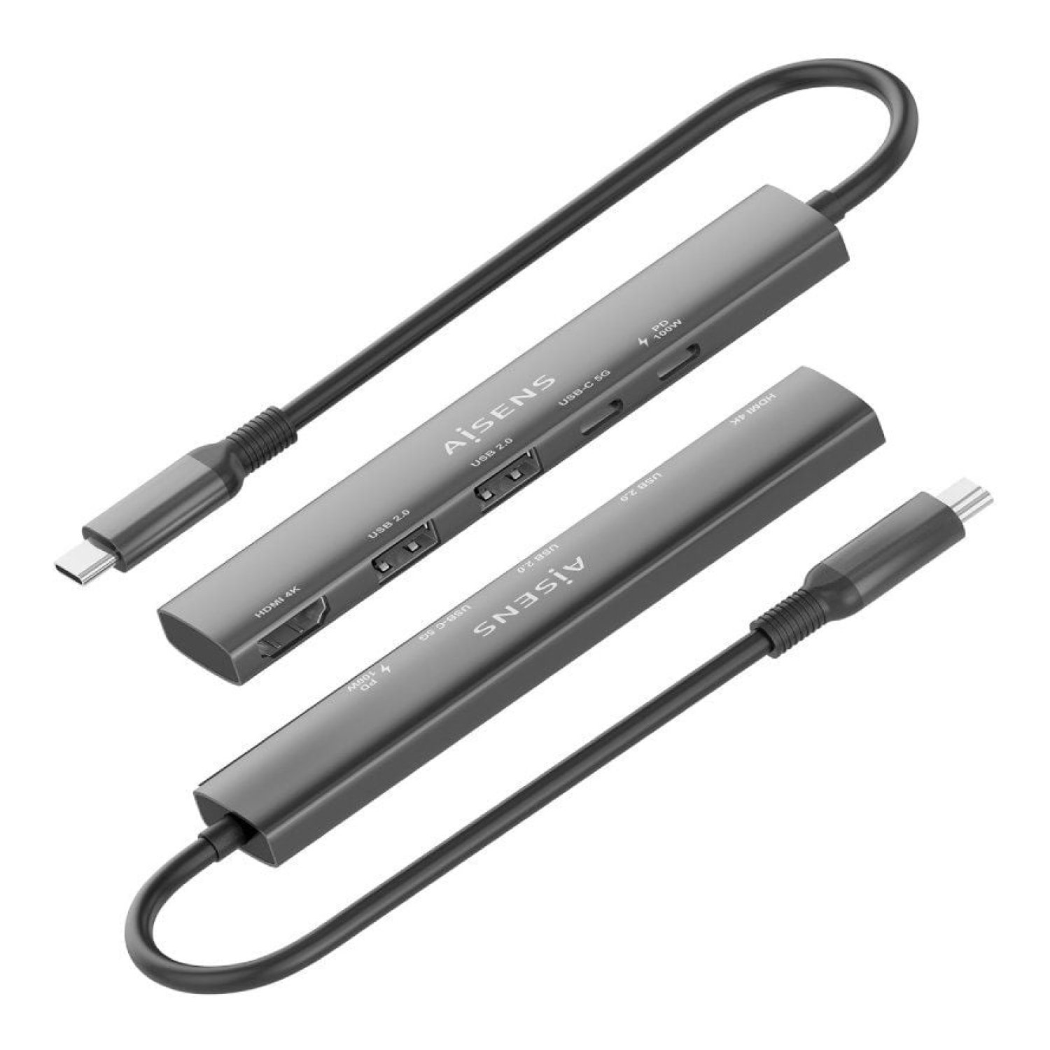 Aisens Docking USB Tipo-C · HDMI 4K · 2xUSB · USB-C PD · Gris