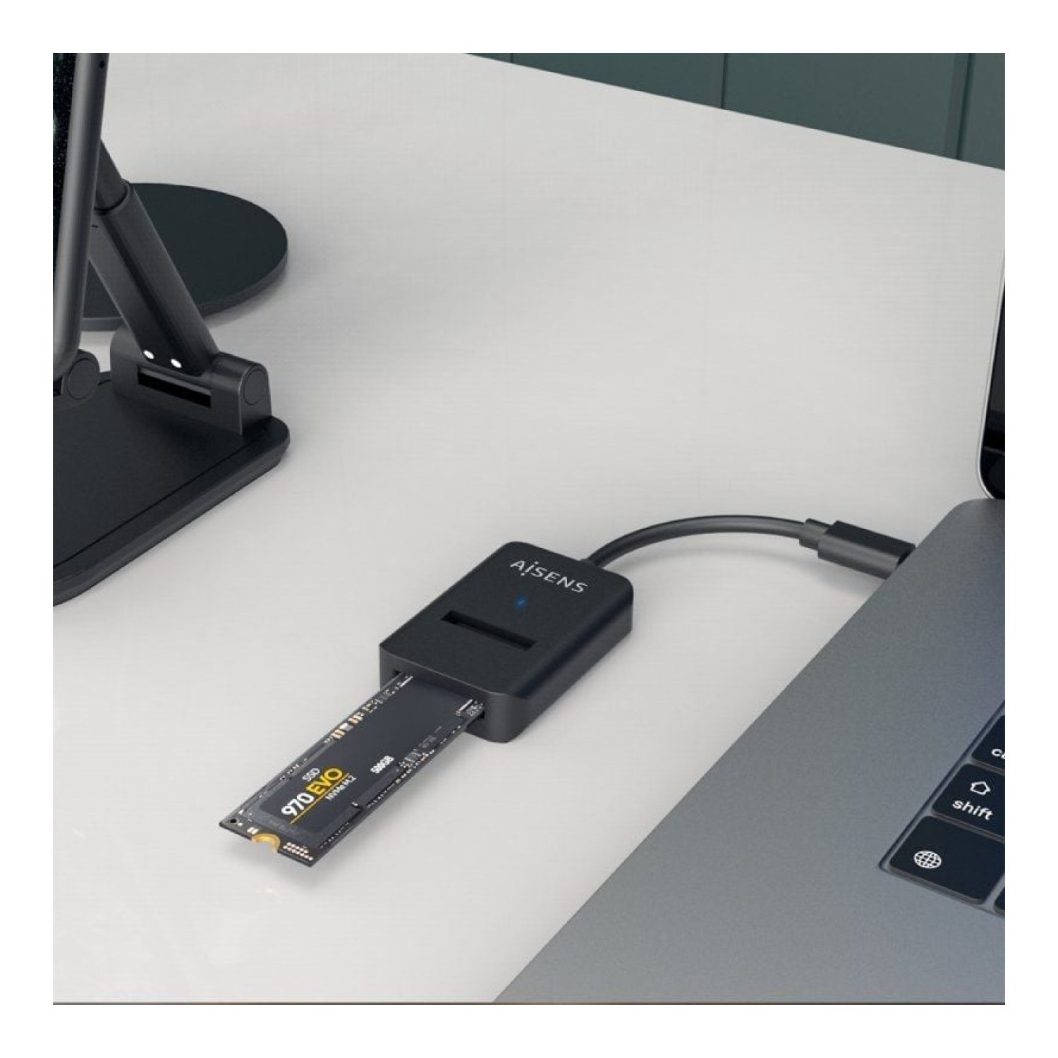 Aisens · Dock USB Tipo-C · SSD M.2 SATA/NVMe · Negro