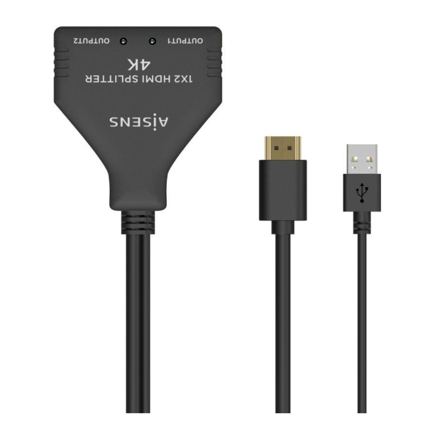 Aisens Cable Duplicador HDMI 4K · 2x HDMI Hembra · USB Macho · 30cm · Negro
