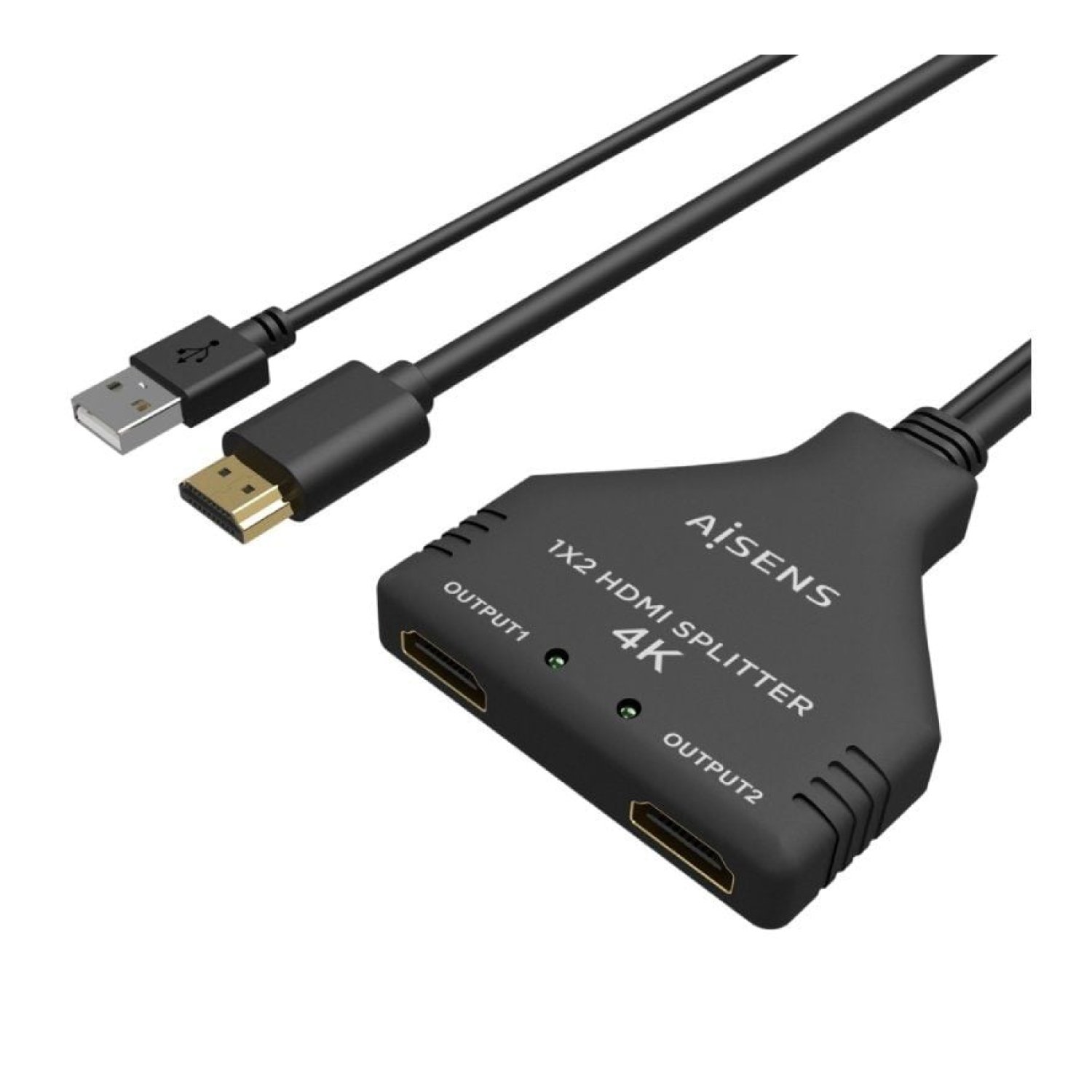 Aisens Cable Duplicador HDMI 4K · 2x HDMI Hembra · USB Macho · 30cm · Negro
