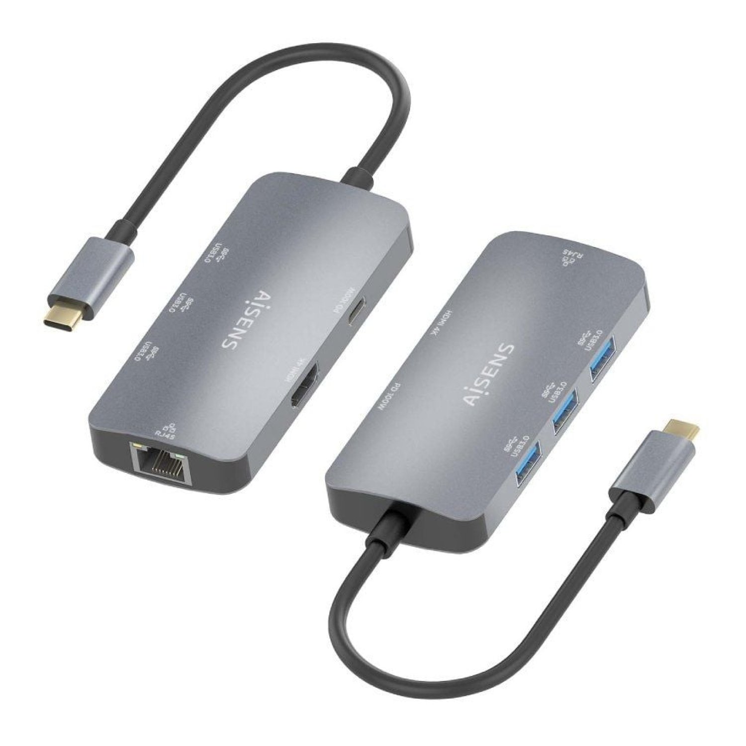 Aisens Docking USB Tipo-C · HDMI 4K · 3xUSB · RJ45 · PD · Gris