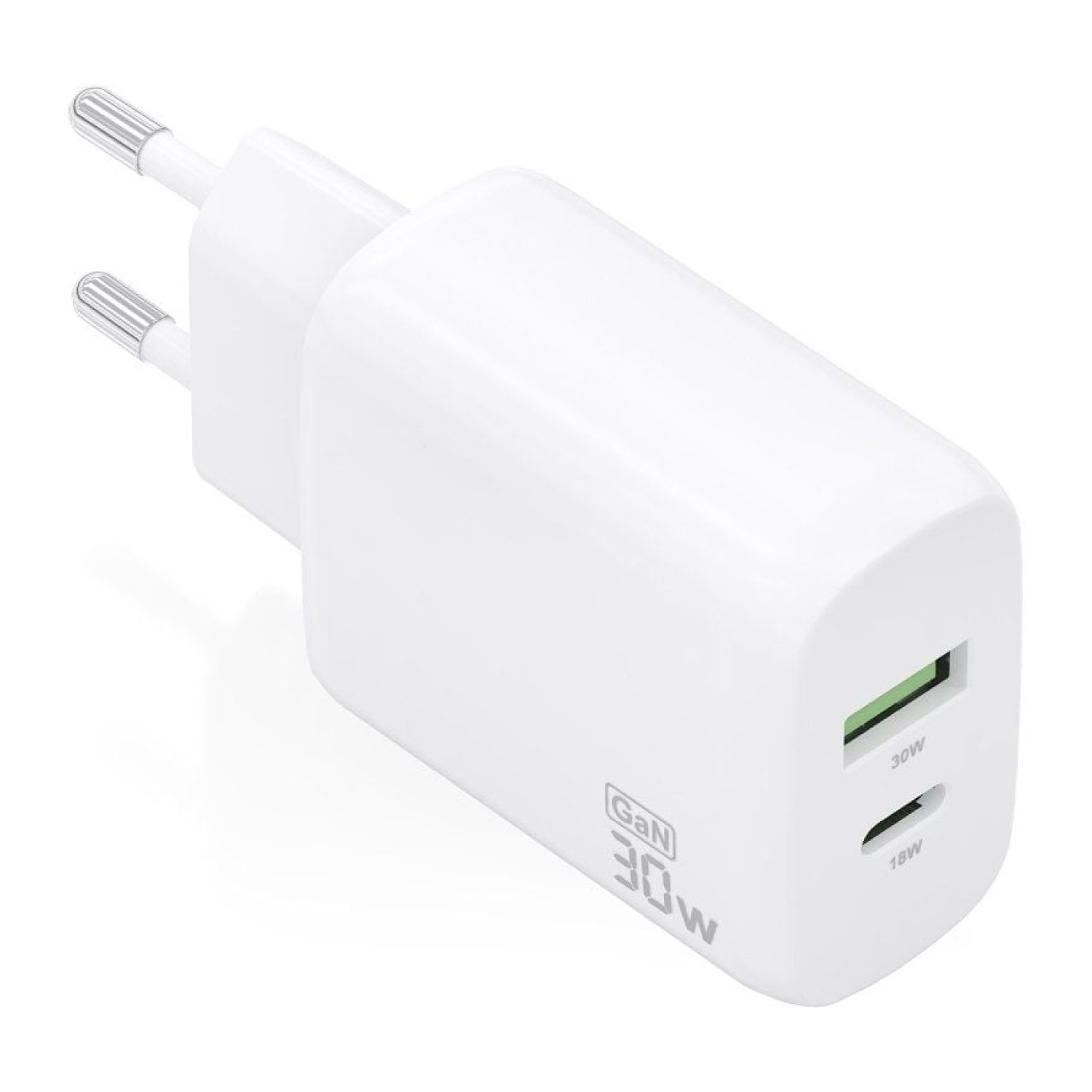Aisens · Cargador de Pared GaN · 30W · USB-C + USB · Blanco