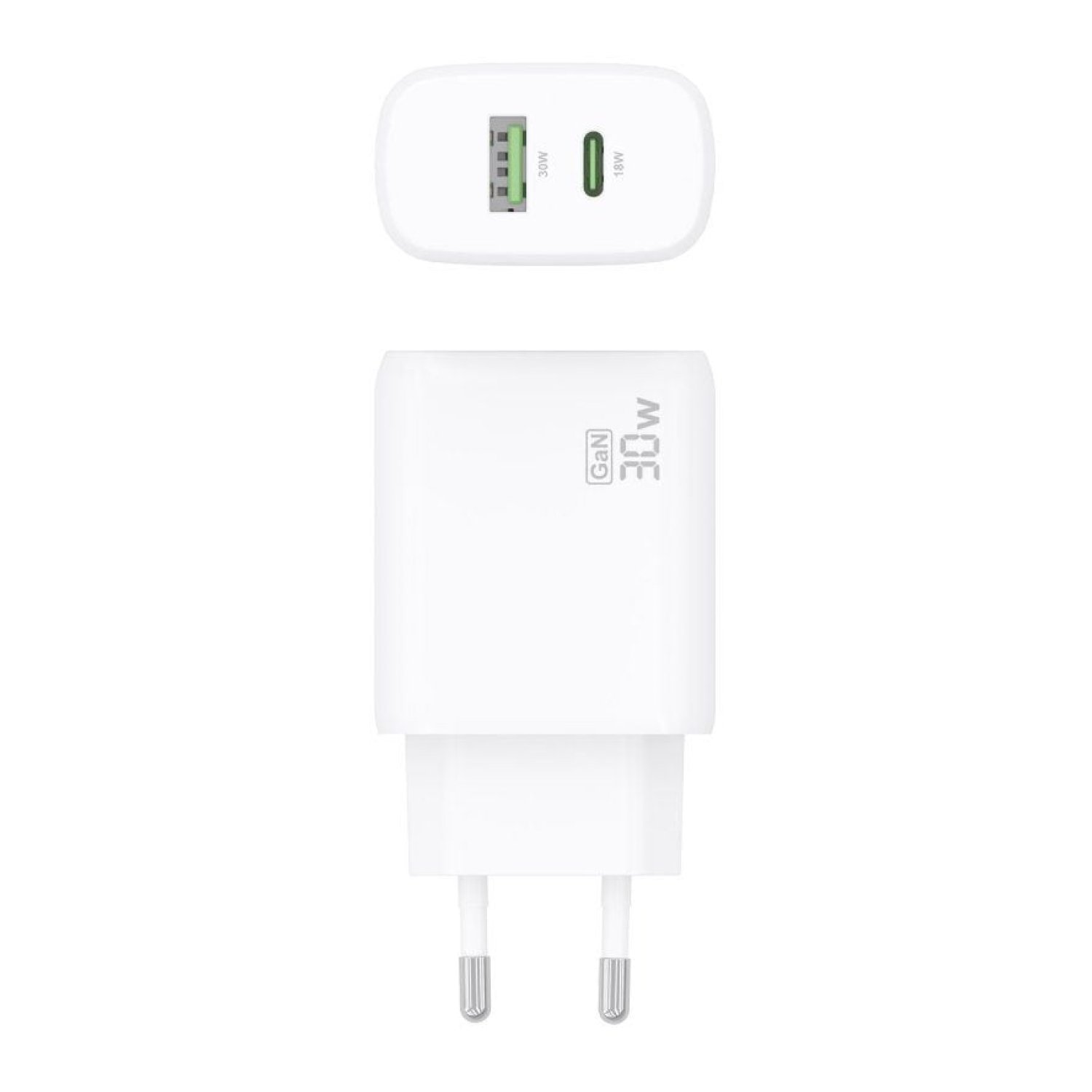 Aisens · Cargador de Pared GaN · 30W · USB-C + USB · Blanco