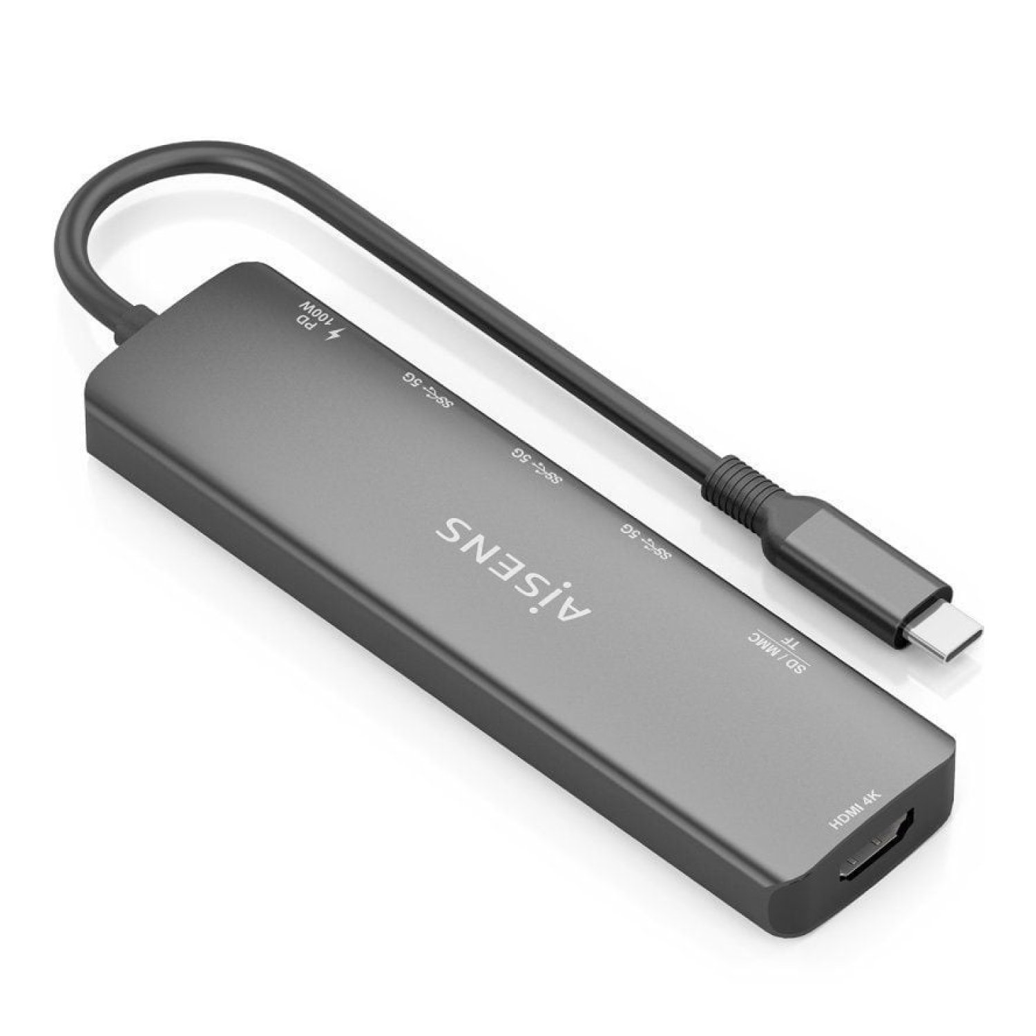 Aisens Docking USB Tipo-C · 1xHDMI 4K · 3xUSB · PD · Lector Tarjetas · Gris